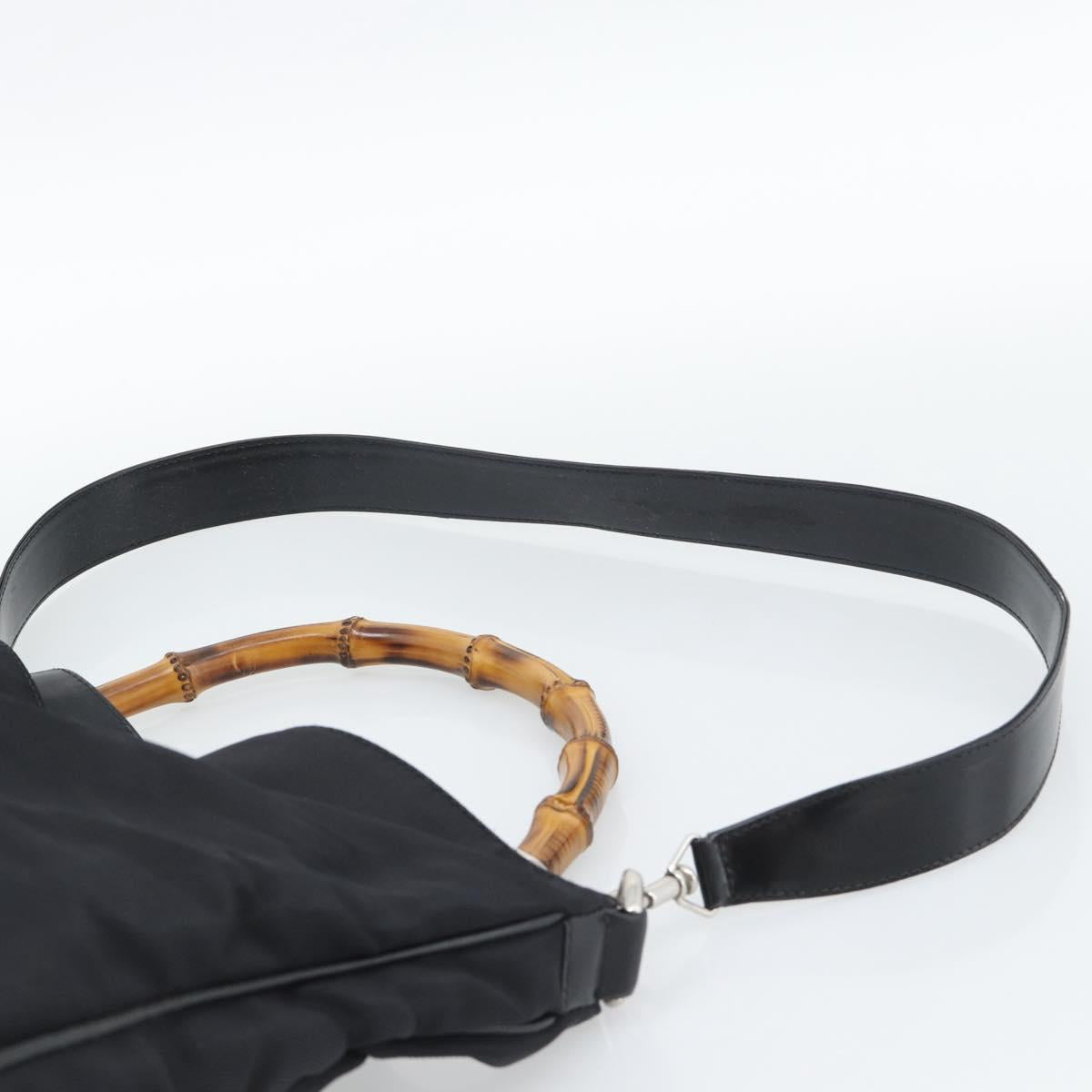 GUCCI Bamboo Hand Bag Nylon 2way Black Silver 001 1577 2615 Auth gh2147
