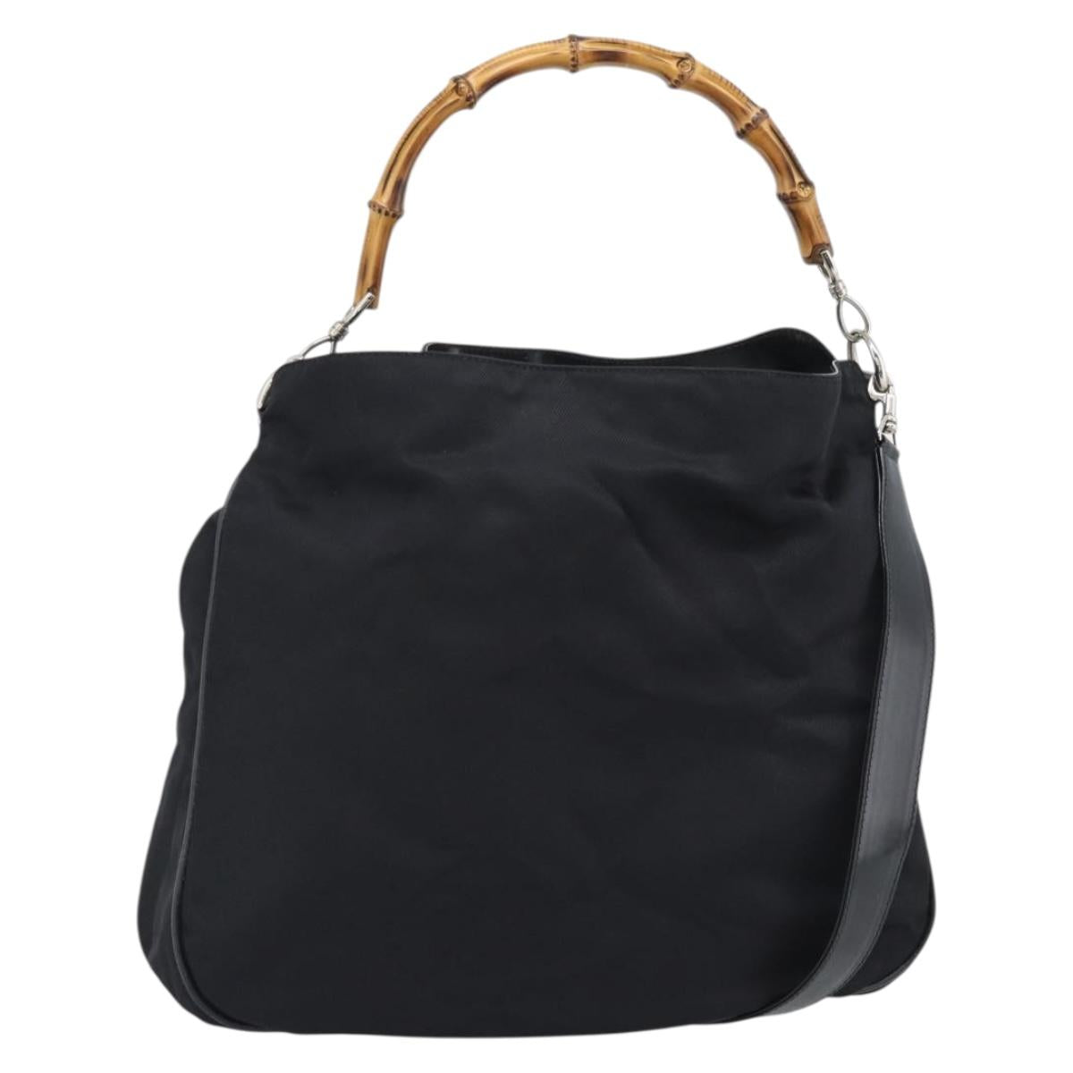 GUCCI Bamboo Hand Bag Nylon 2way Black Silver 001 1577 2615 Auth gh2147