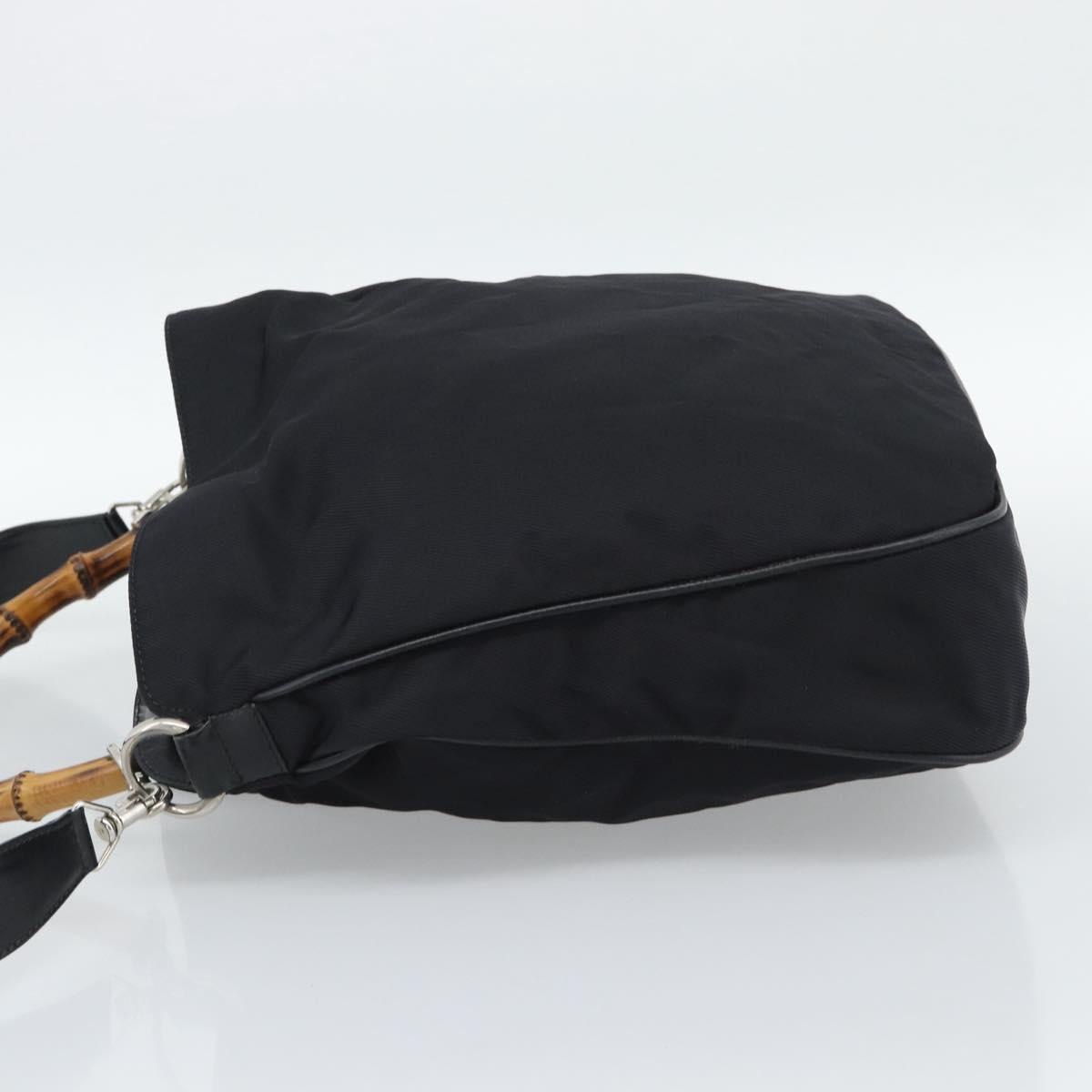 GUCCI Bamboo Hand Bag Nylon 2way Black Silver 001 1577 2615 Auth gh2147