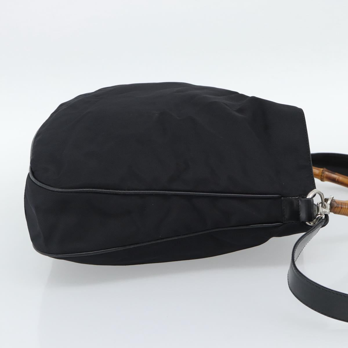 GUCCI Bamboo Hand Bag Nylon 2way Black Silver 001 1577 2615 Auth gh2147