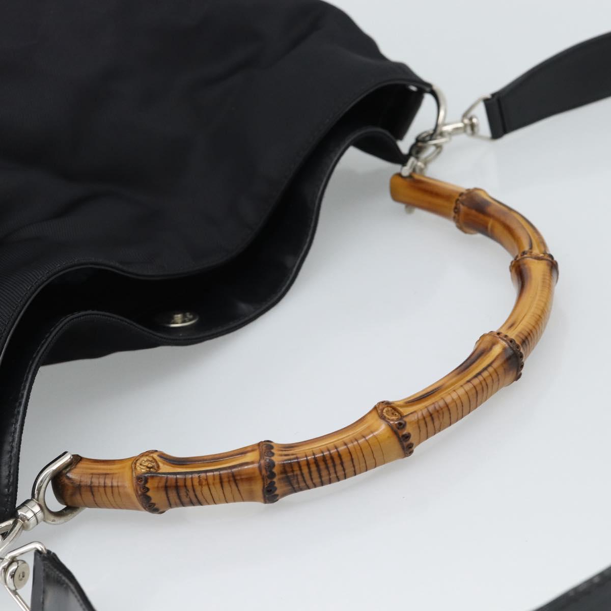 GUCCI Bamboo Hand Bag Nylon 2way Black Silver 001 1577 2615 Auth gh2147