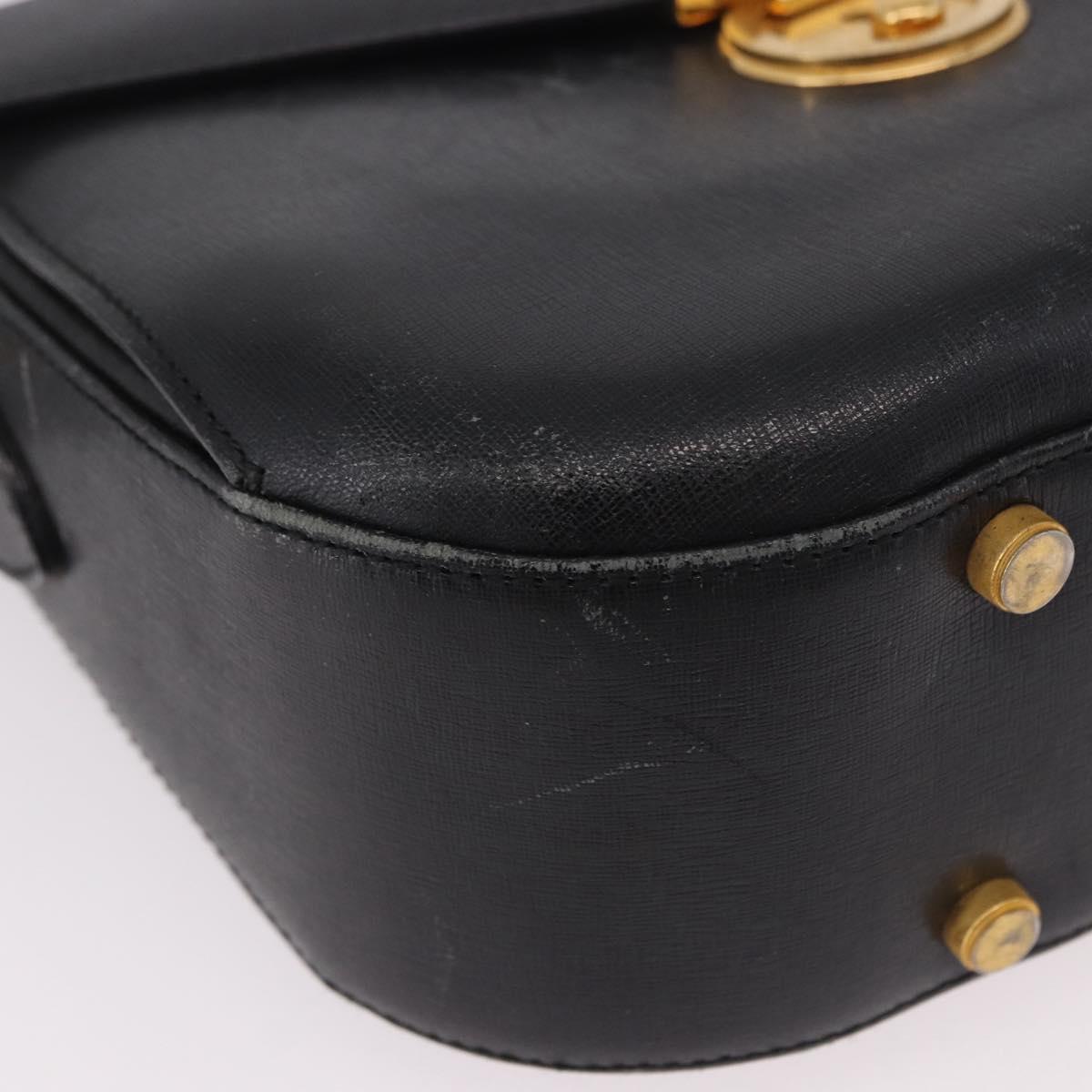 Salvatore Ferragamo Shoulder Bag Leather Black Gold Auth gh2148