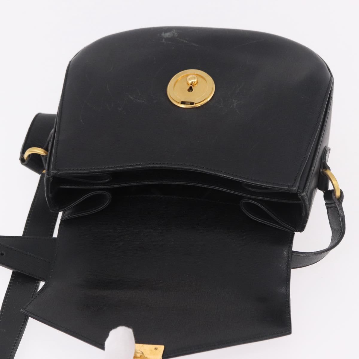 Salvatore Ferragamo Shoulder Bag Leather Black Gold Auth gh2148
