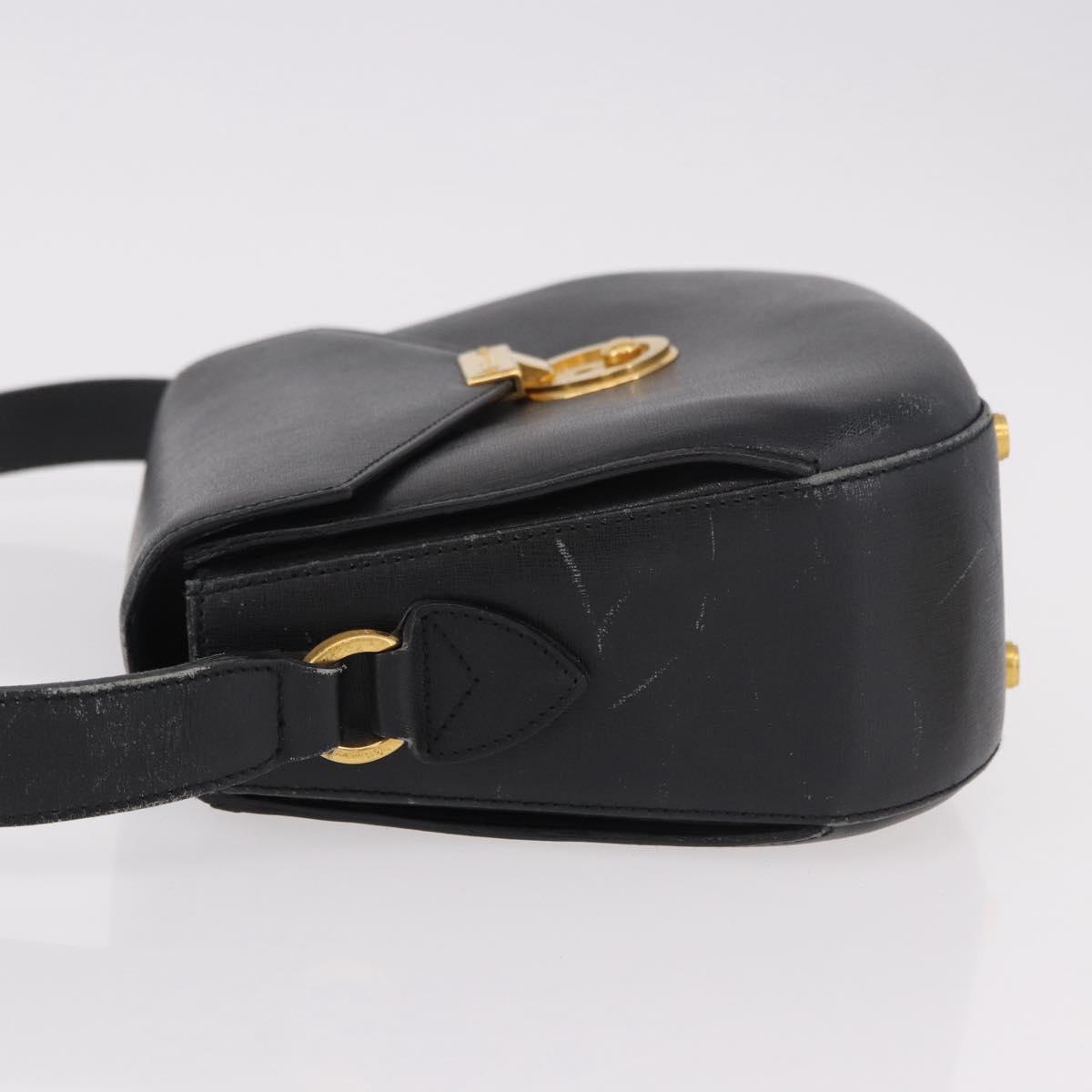 Salvatore Ferragamo Shoulder Bag Leather Black Gold Auth gh2148