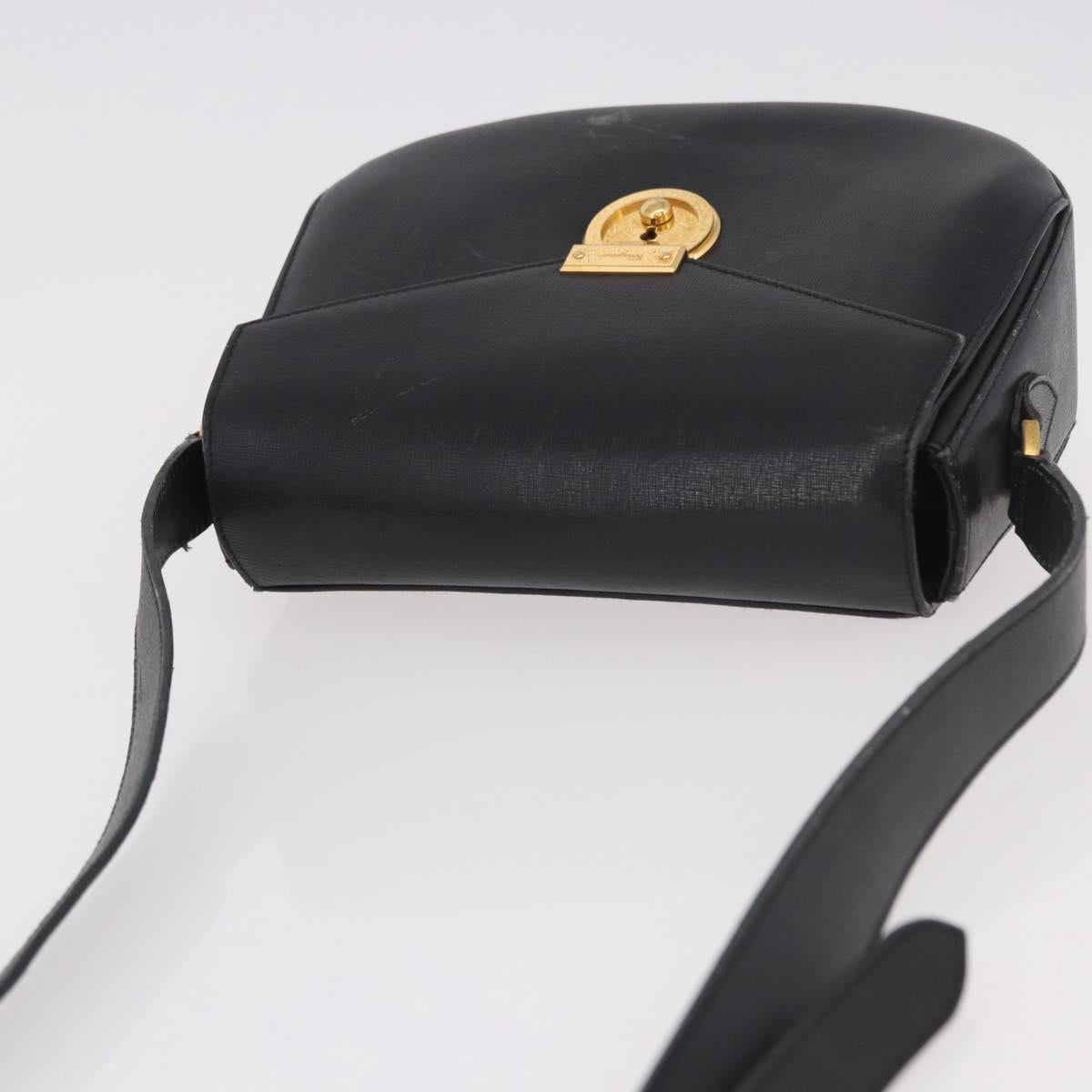 Salvatore Ferragamo Shoulder Bag Leather Black Gold Auth gh2148