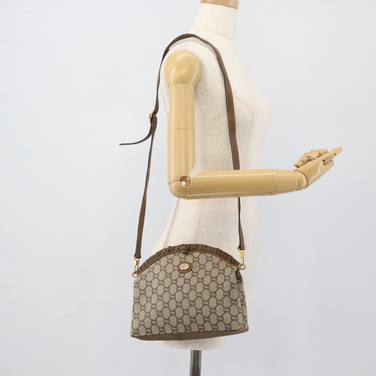 GUCCI GG Plus Supreme Shoulder Bag PVC Beige Gold Auth gh2149