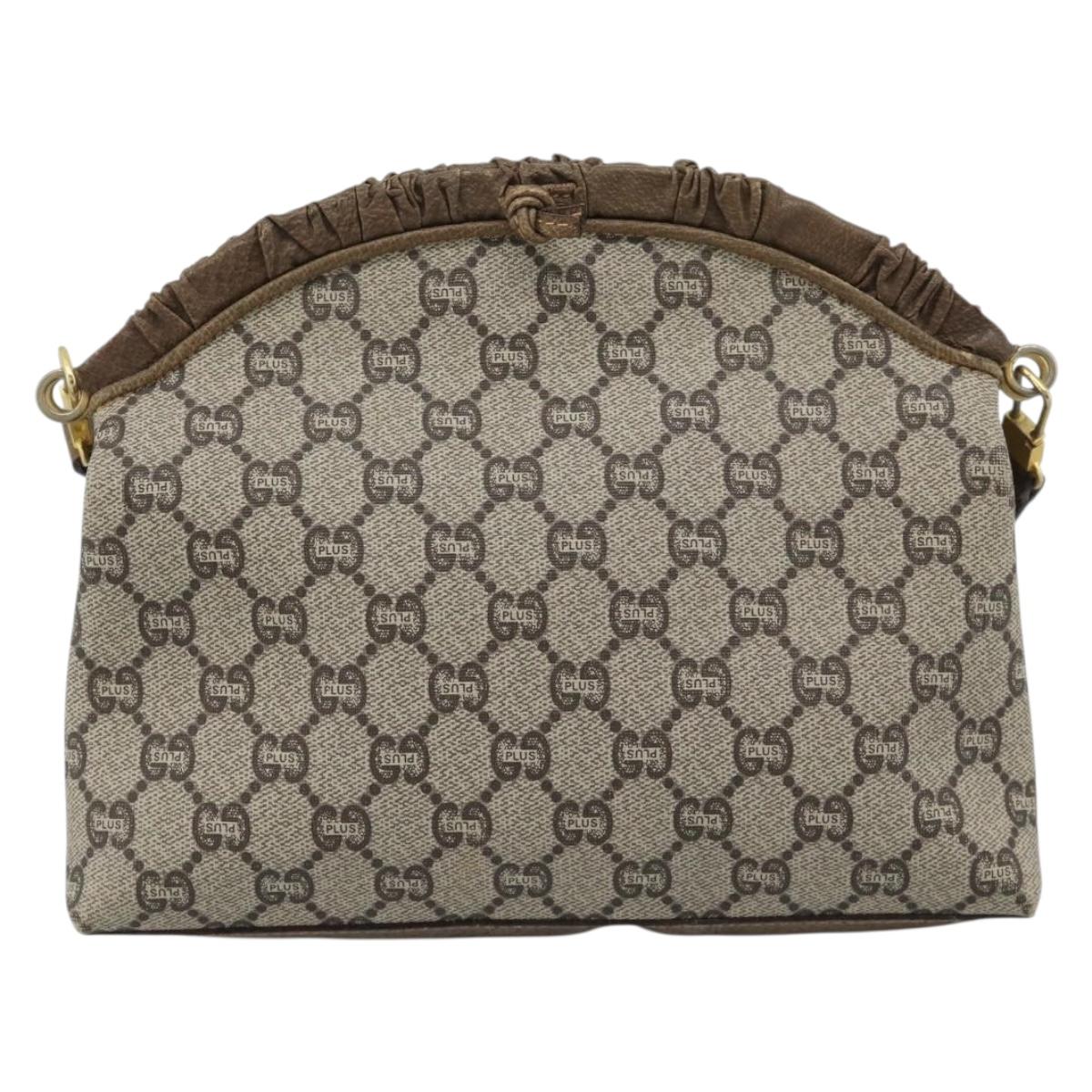 GUCCI GG Plus Supreme Shoulder Bag PVC Beige Gold Auth gh2149