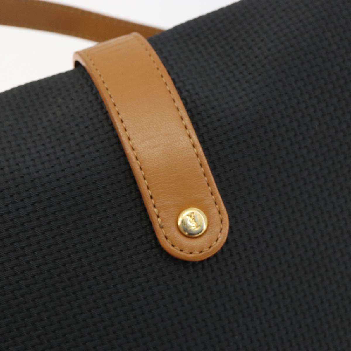 SAINT LAURENT Shoulder Bag PVC Canvas Black Gold Auth gh2150