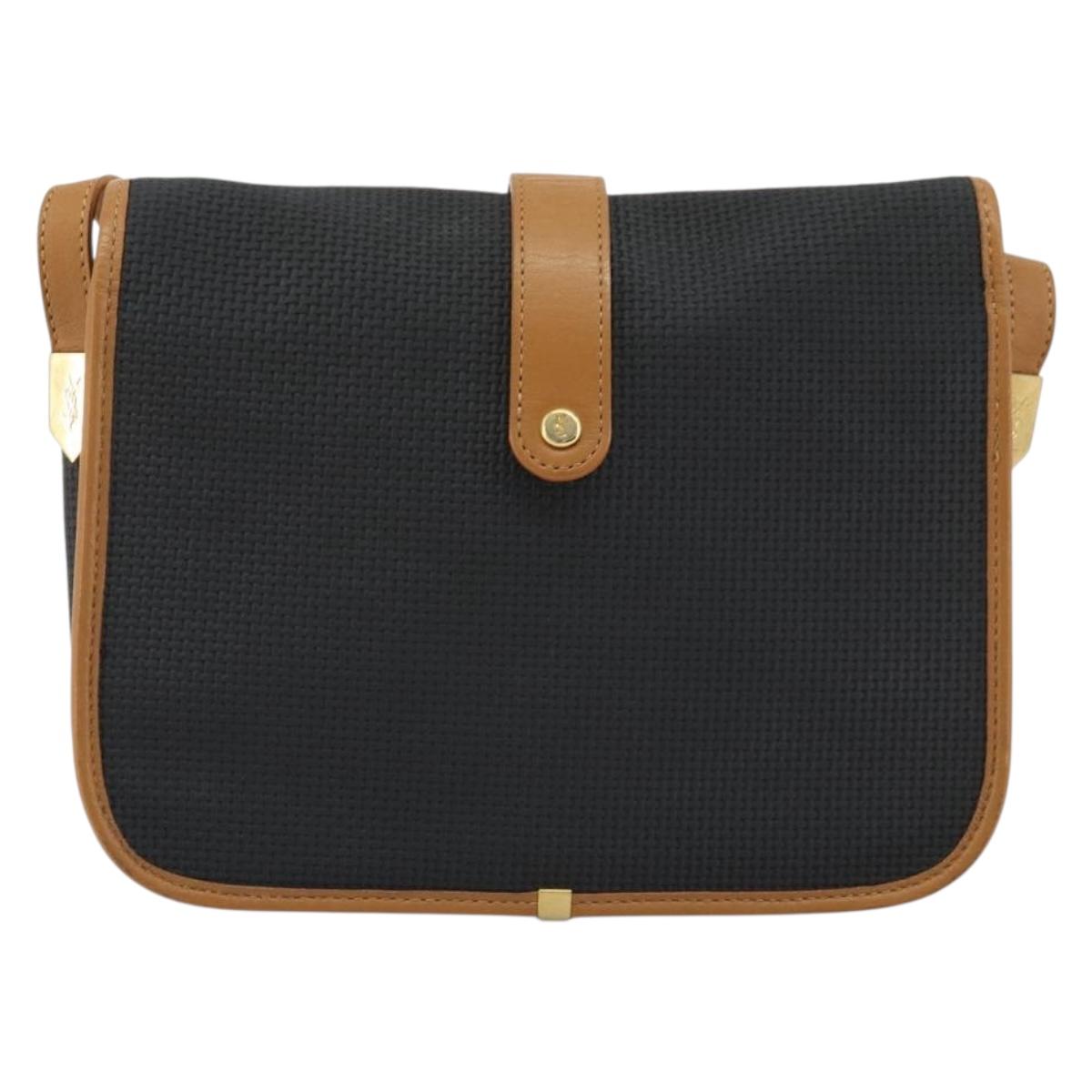 SAINT LAURENT Shoulder Bag PVC Canvas Black Gold Auth gh2150