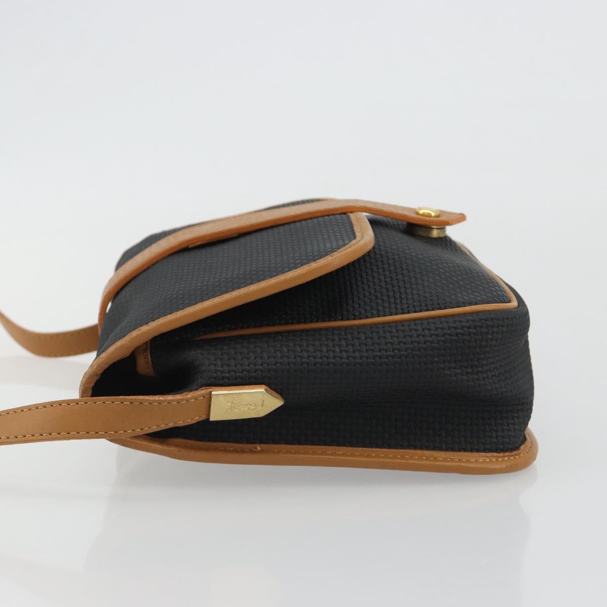 SAINT LAURENT Shoulder Bag PVC Canvas Black Gold Auth gh2150