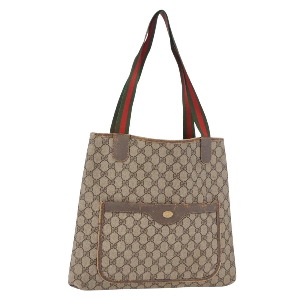 GUCCI GG Supreme Web Sherry Line Tote Bag PVC Beige 39 02 003 Auth gh2151