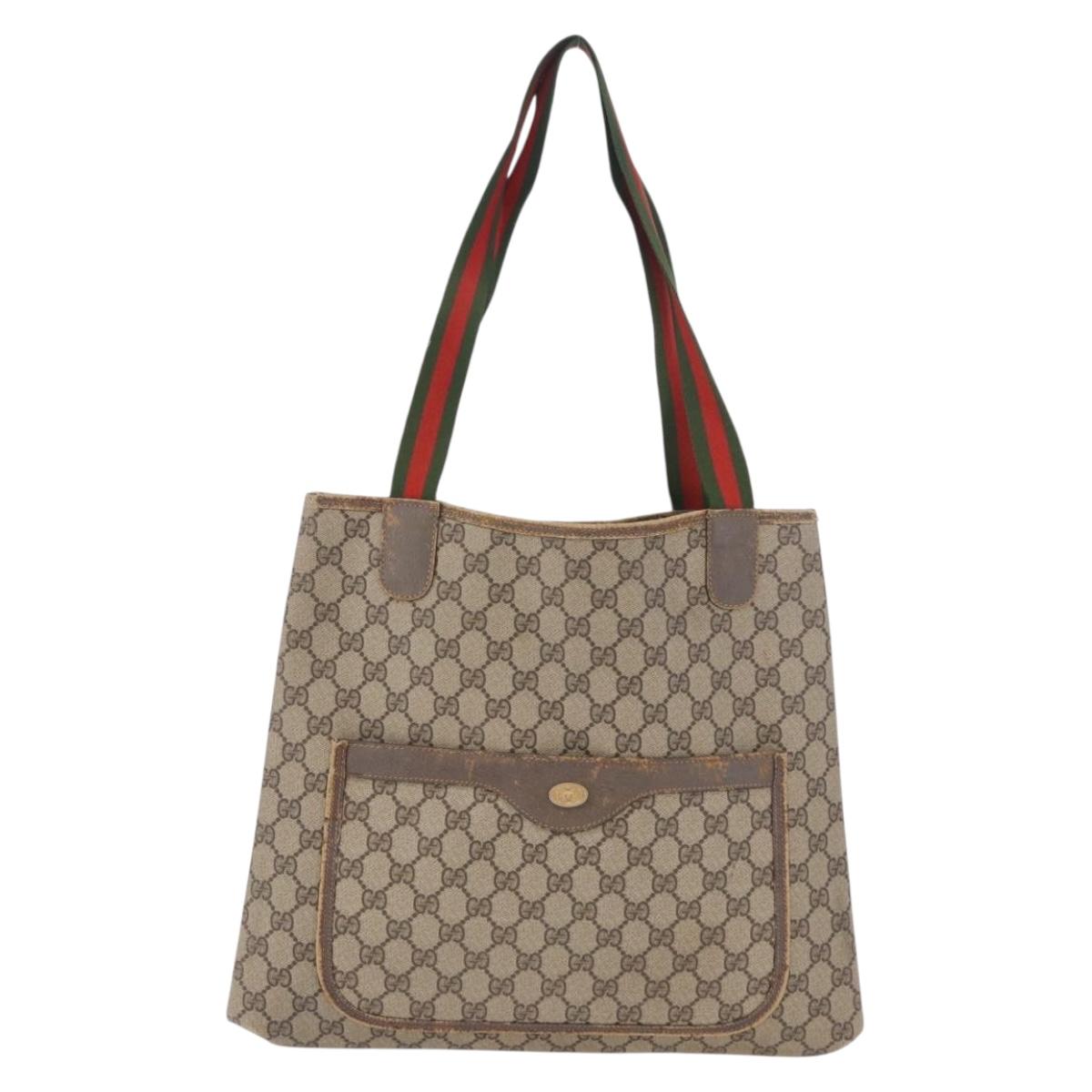 GUCCI GG Supreme Web Sherry Line Tote Bag PVC Beige 39 02 003 Auth gh2151