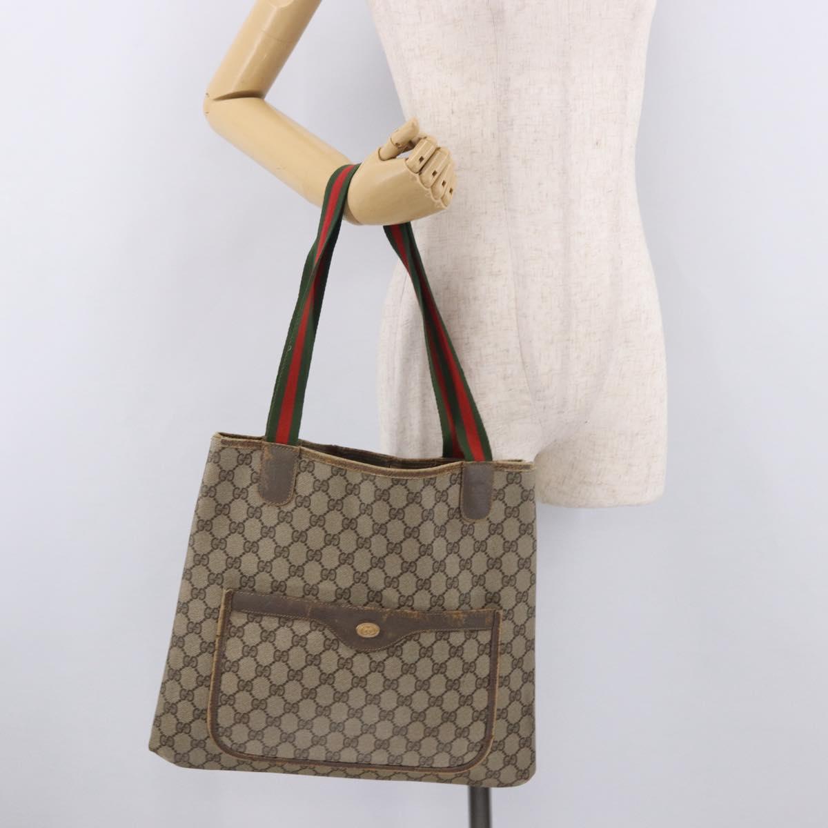 GUCCI GG Supreme Web Sherry Line Tote Bag PVC Beige 39 02 003 Auth gh2151