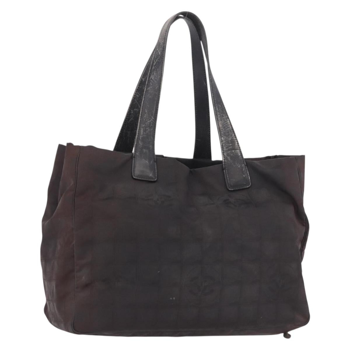 CHANEL New Travel Line Tote Bag Nylon Black CC Auth gh2153