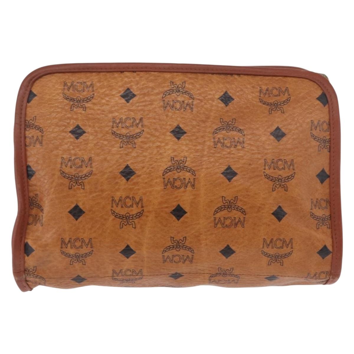 MCM Logogram Vicetos Clutch Bag PVC Leather Brown Gold Auth gh2154