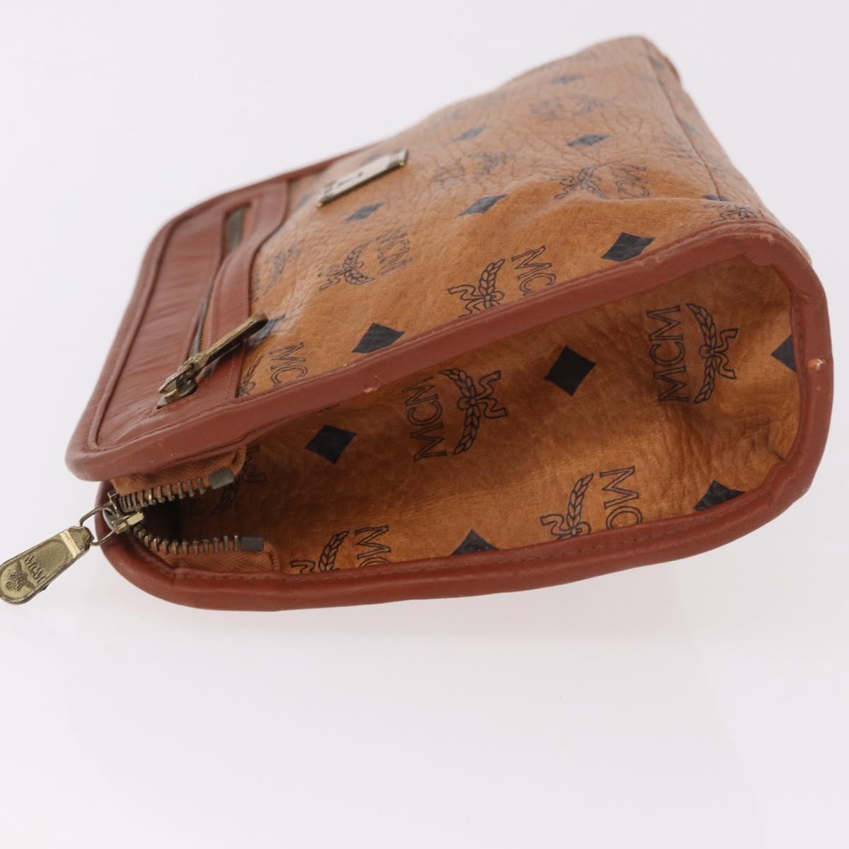 MCM Logogram Vicetos Clutch Bag PVC Leather Brown Gold Auth gh2154