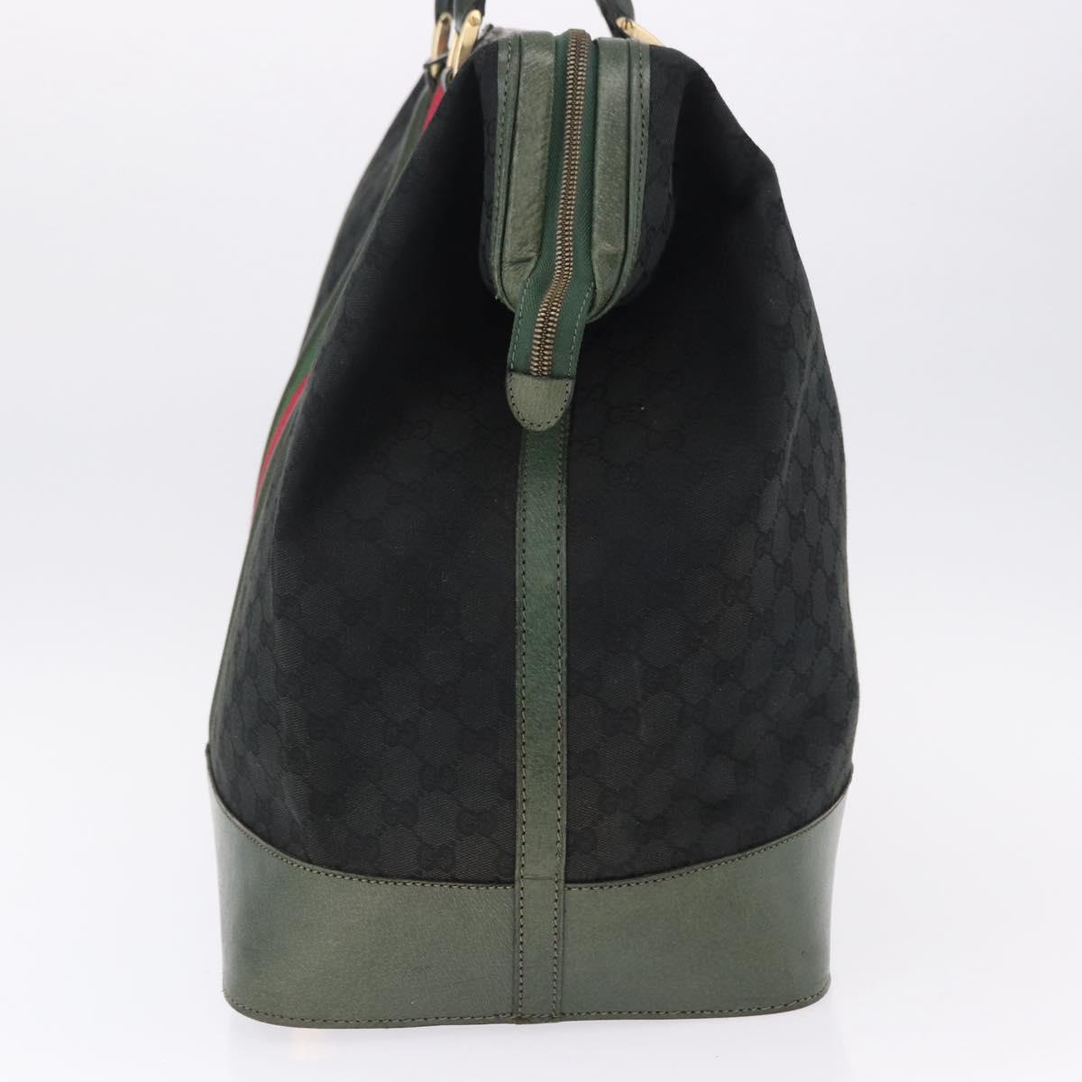 GUCCI GG Canvas Web Sherry Line Boston Bag Black Gold Auth gh2156A