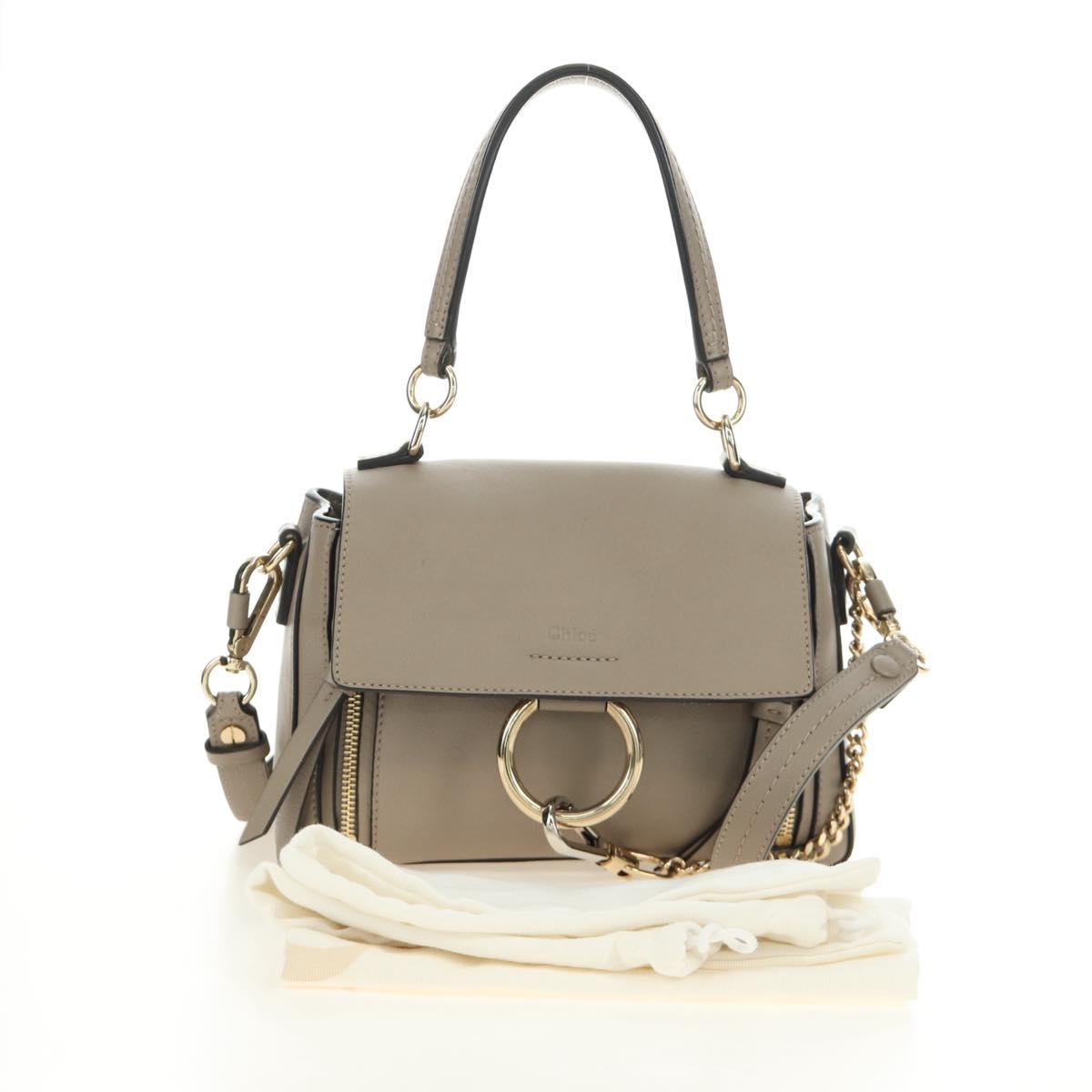 Chloe Faye Day Small Hand Bag Leather 2way Beige Gold Silver Auth gh2163V