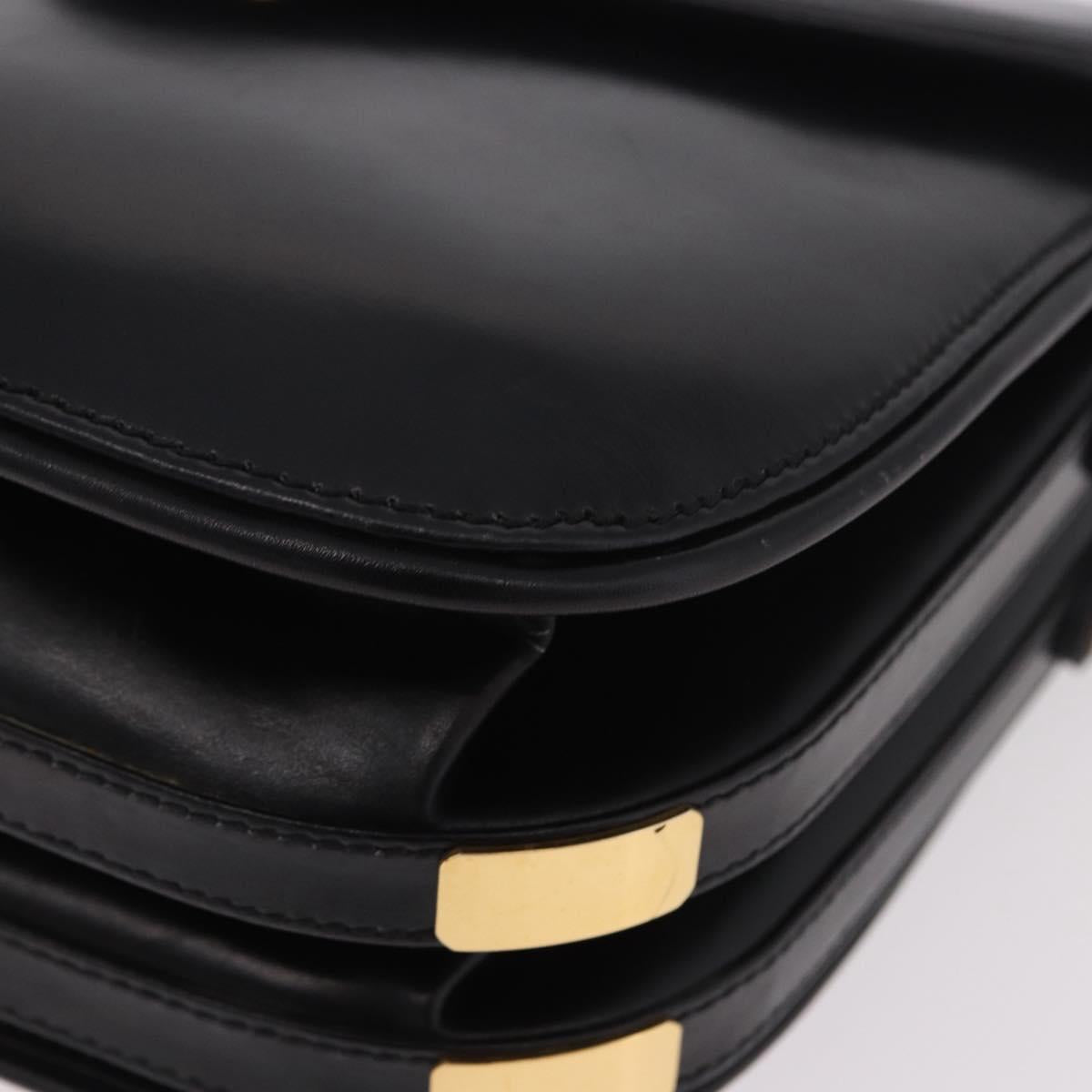 GUCCI Hand Bag Leather Black Gold Auth gh2167