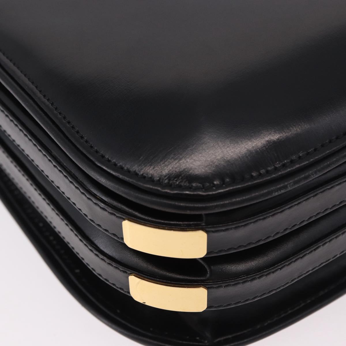GUCCI Hand Bag Leather Black Gold Auth gh2167
