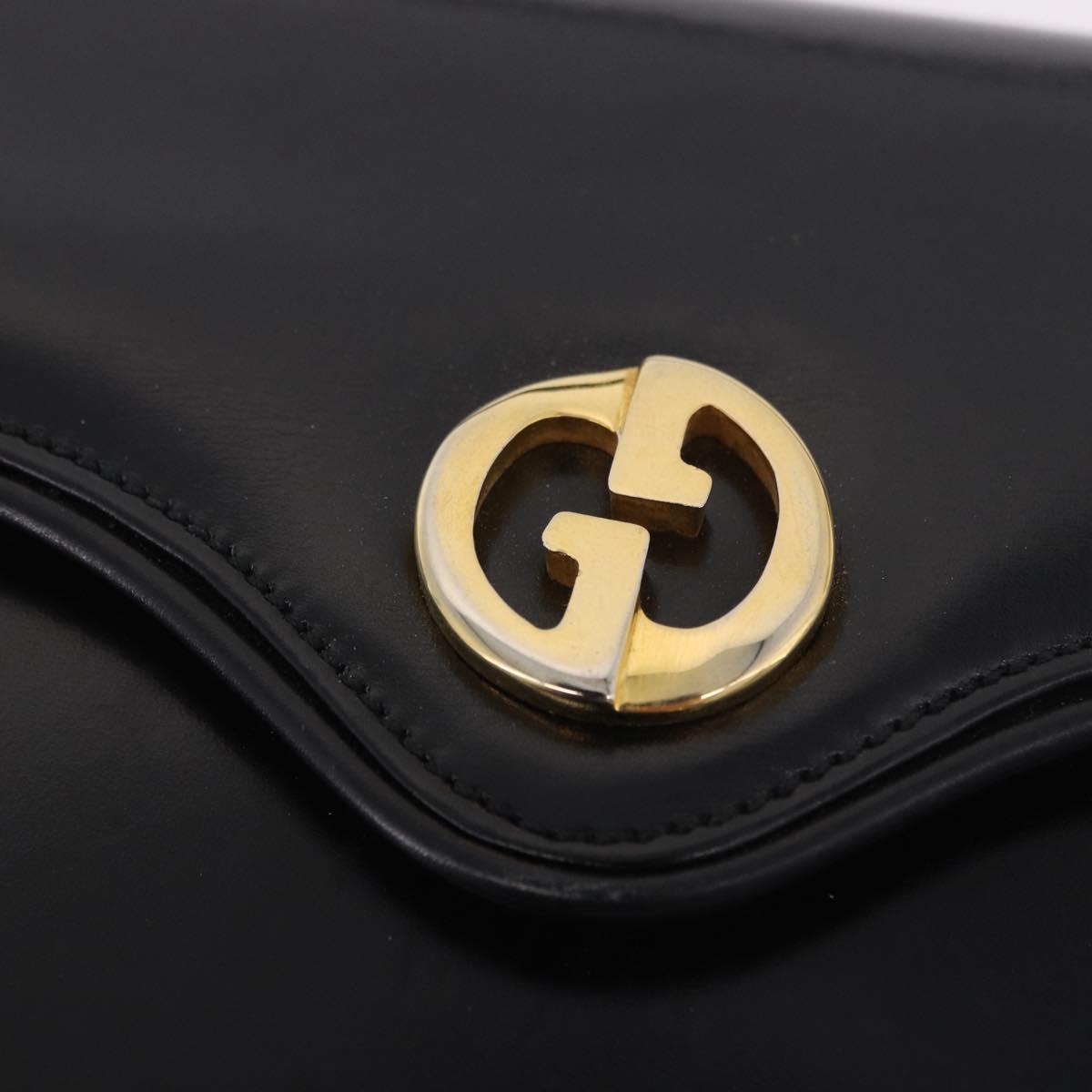 GUCCI Hand Bag Leather Black Gold Auth gh2167