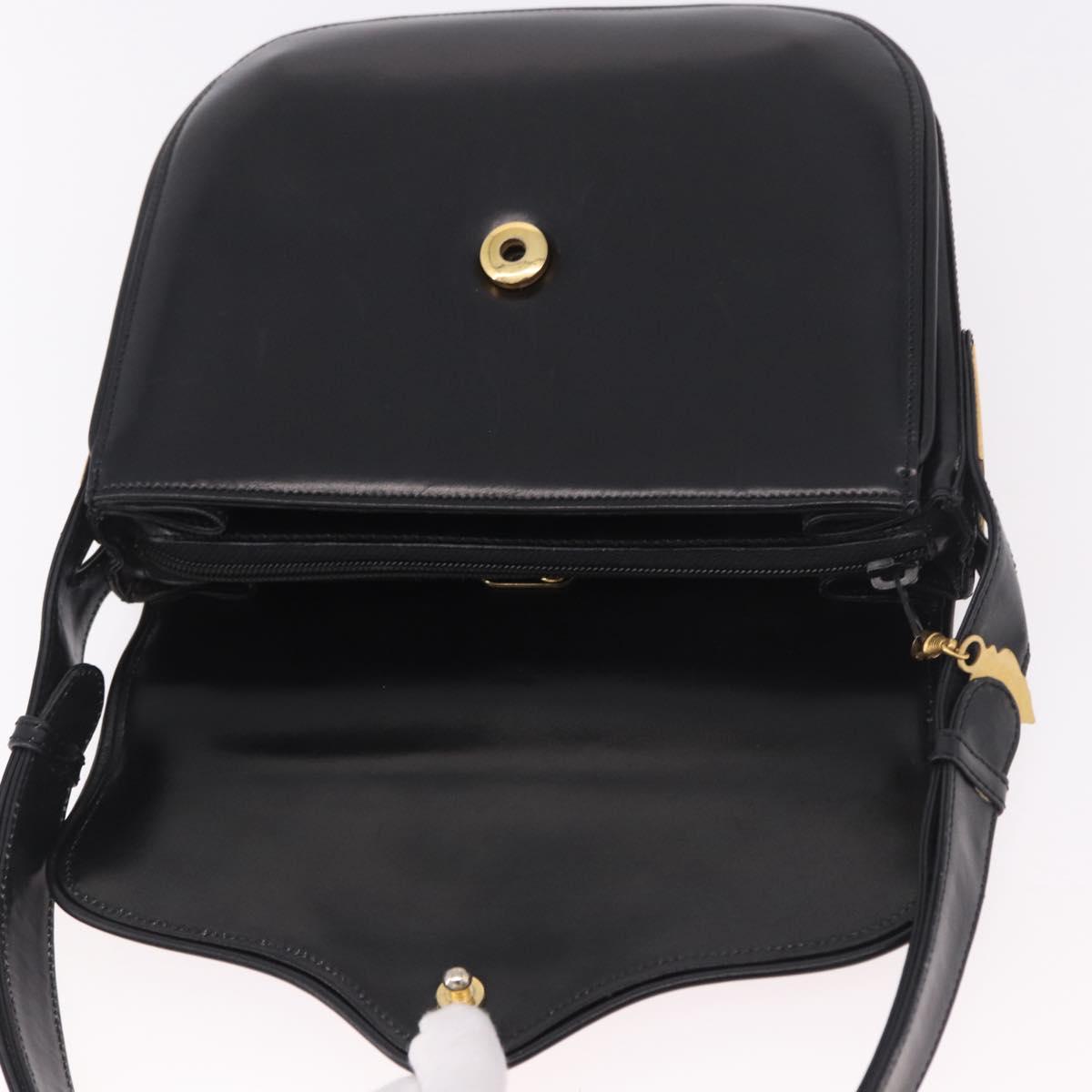 GUCCI Hand Bag Leather Black Gold Auth gh2167