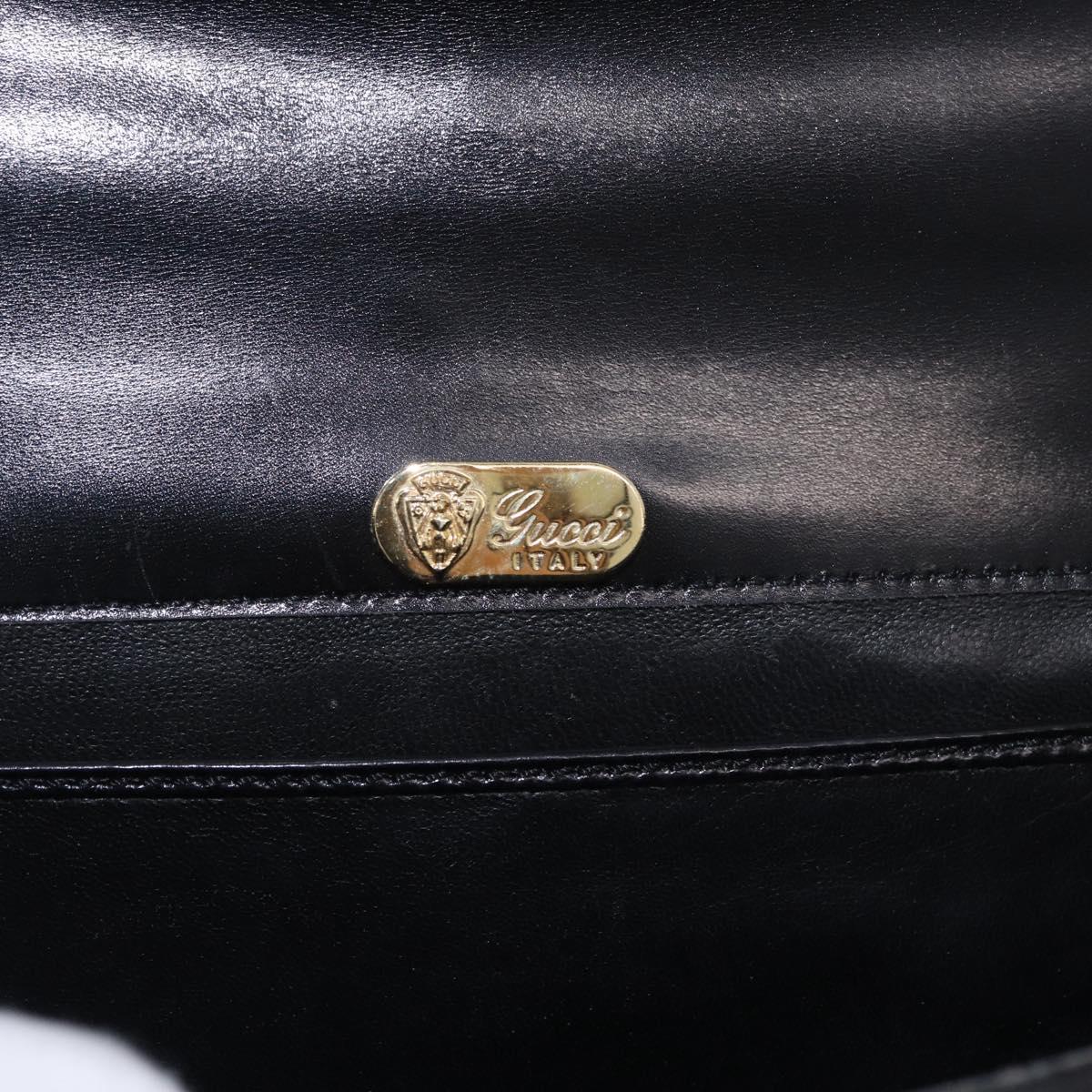GUCCI Hand Bag Leather Black Gold Auth gh2167