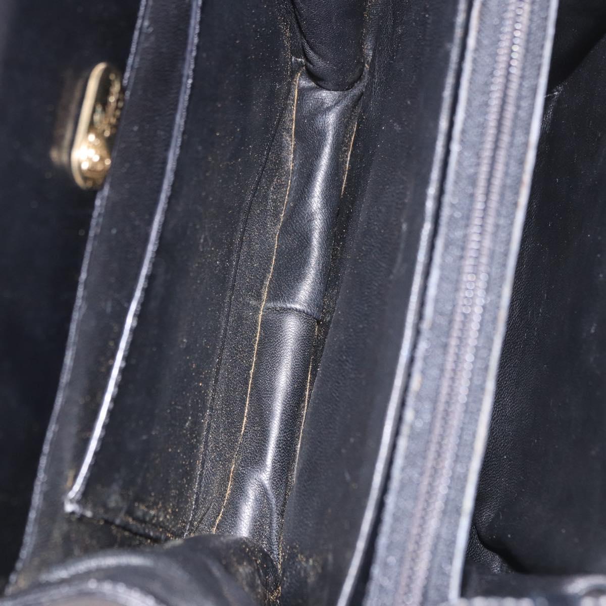 GUCCI Hand Bag Leather Black Gold Auth gh2167