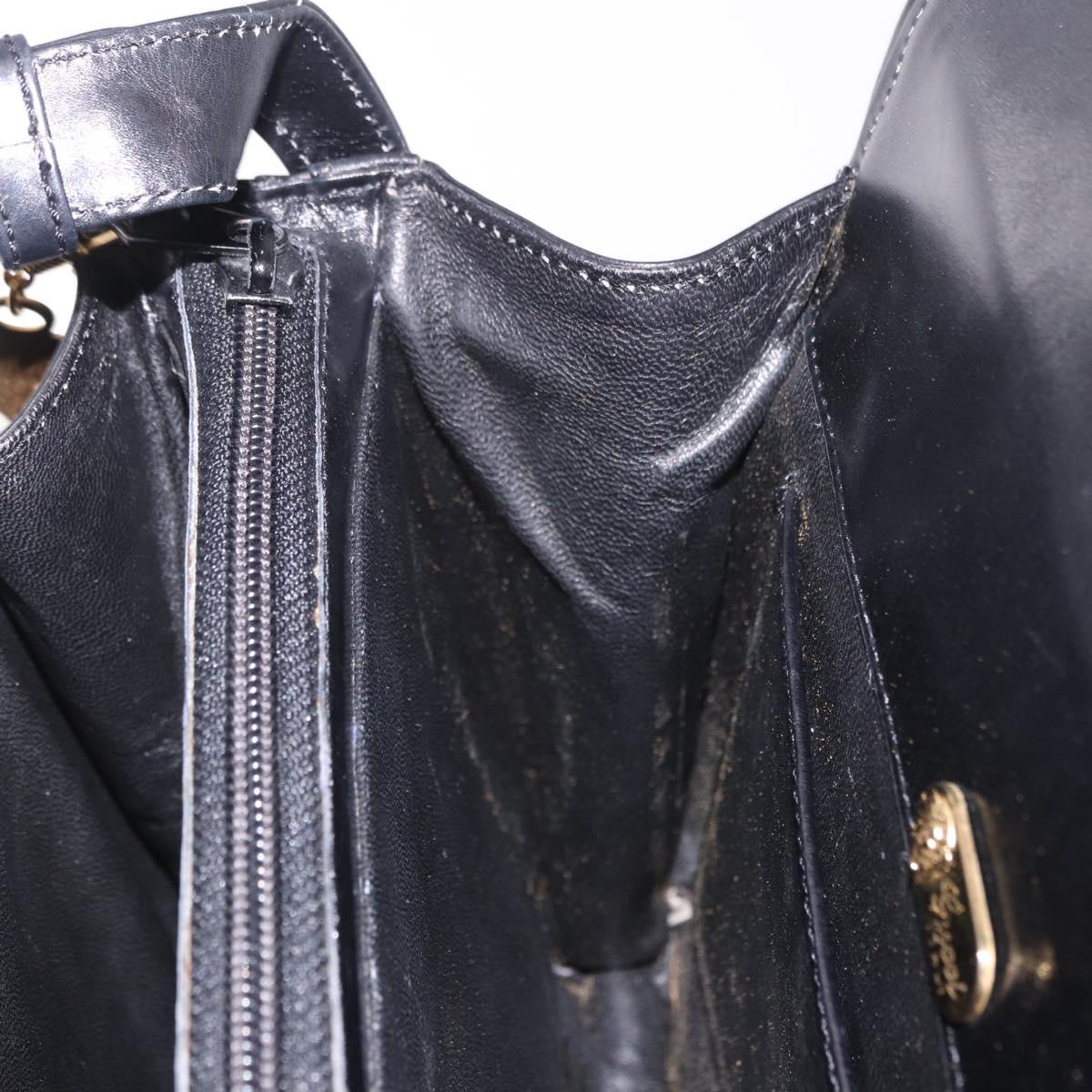 GUCCI Hand Bag Leather Black Gold Auth gh2167