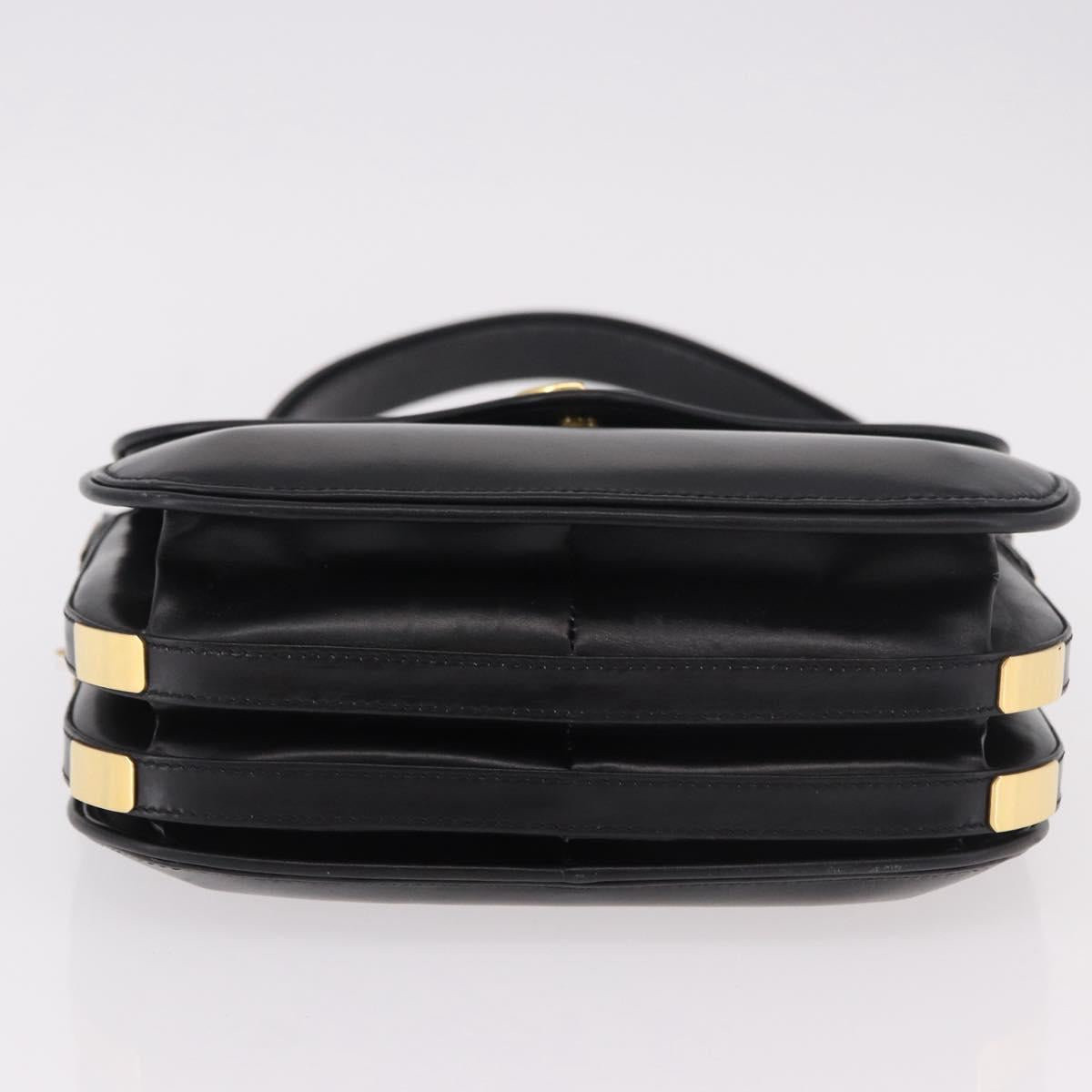 GUCCI Hand Bag Leather Black Gold Auth gh2167