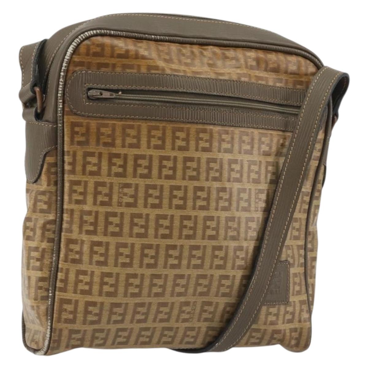 FENDI Zucchino Canvas Shoulder Bag Coated Canvas Beige Auth gh2168