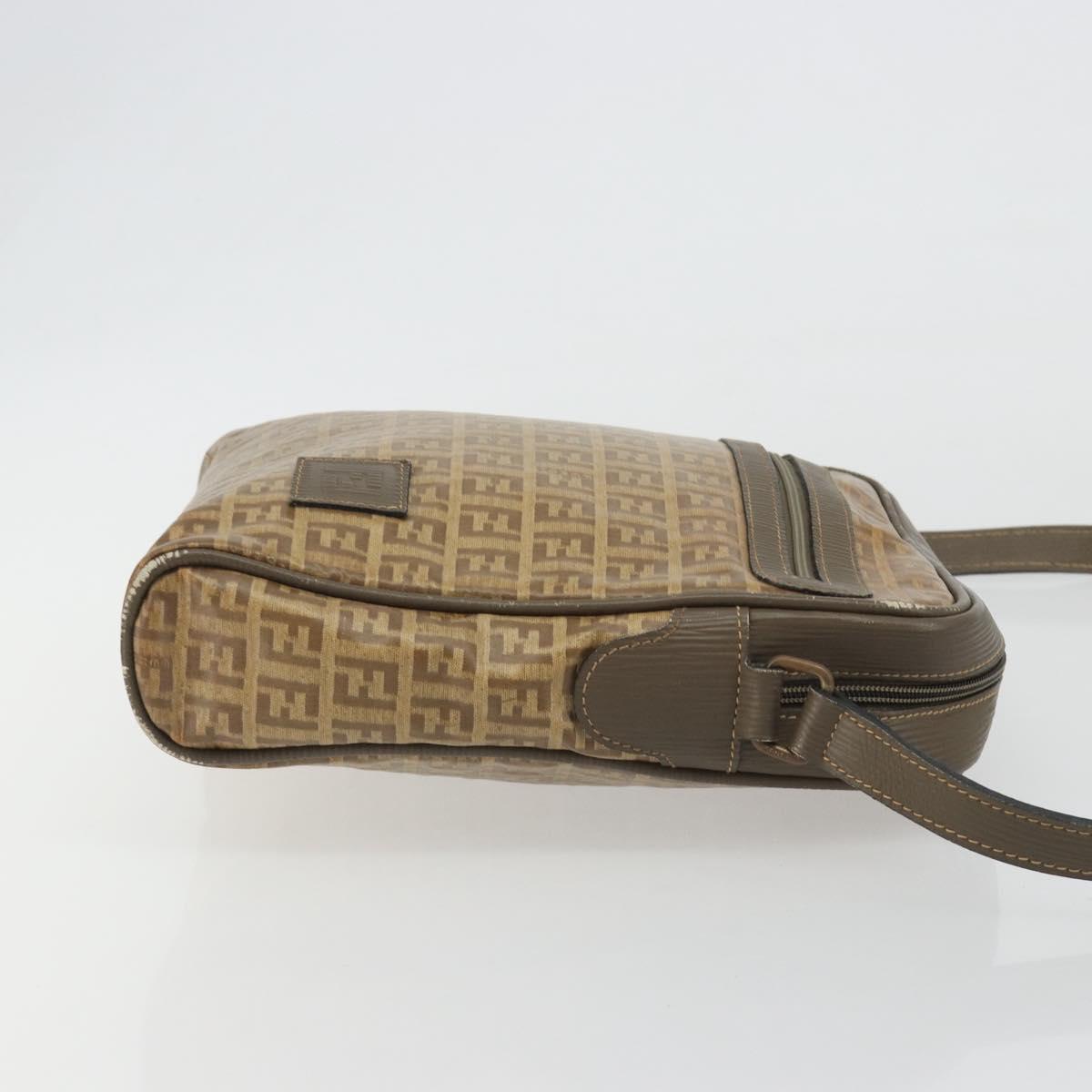 FENDI Zucchino Canvas Shoulder Bag Coated Canvas Beige Auth gh2168