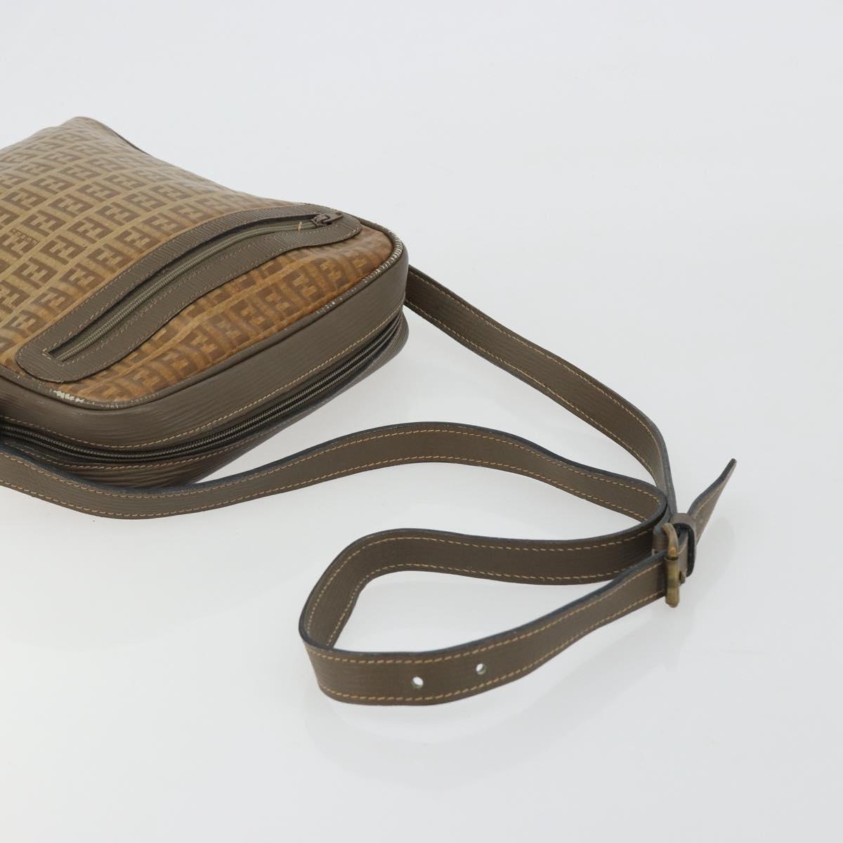 FENDI Zucchino Canvas Shoulder Bag Coated Canvas Beige Auth gh2168