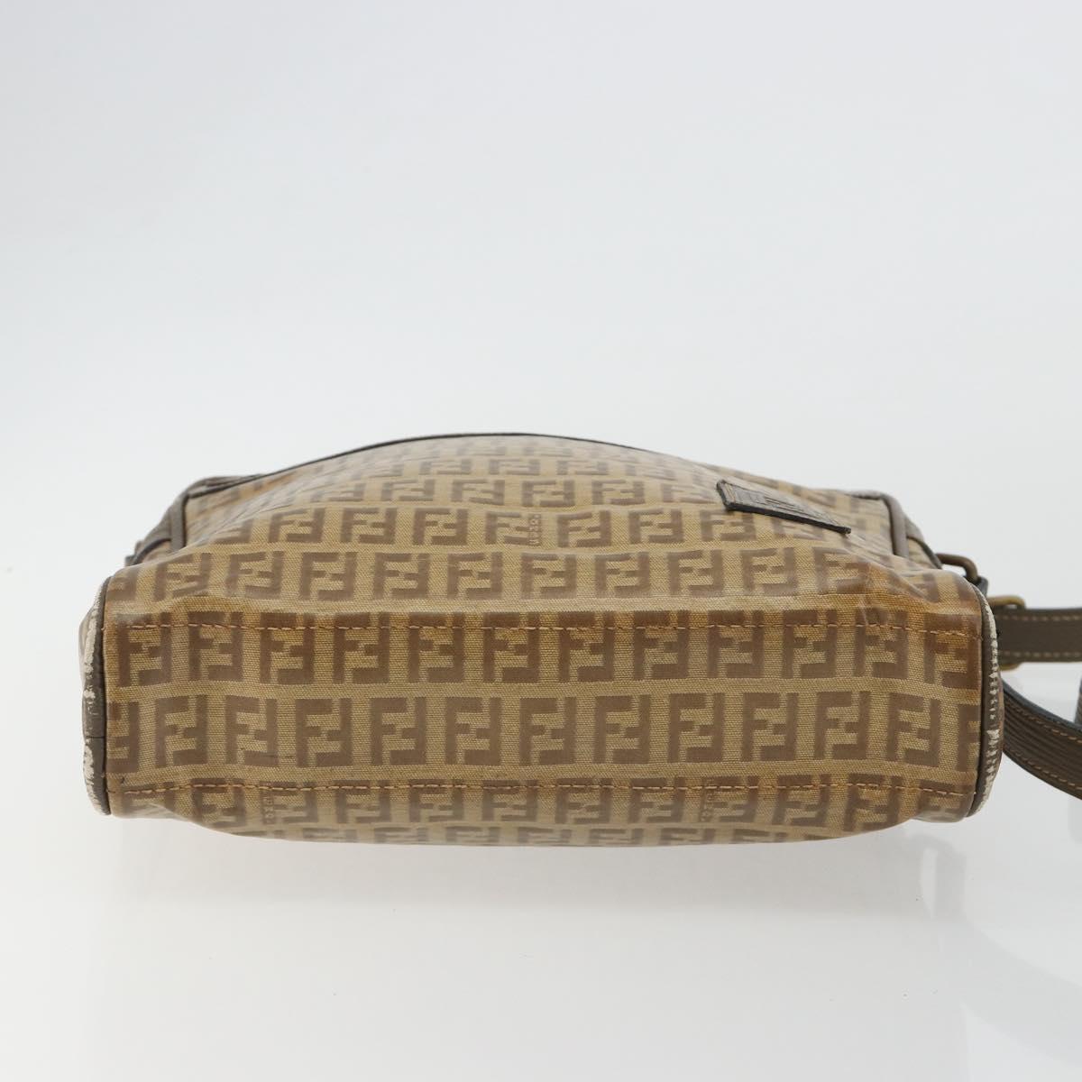 FENDI Zucchino Canvas Shoulder Bag Coated Canvas Beige Auth gh2168