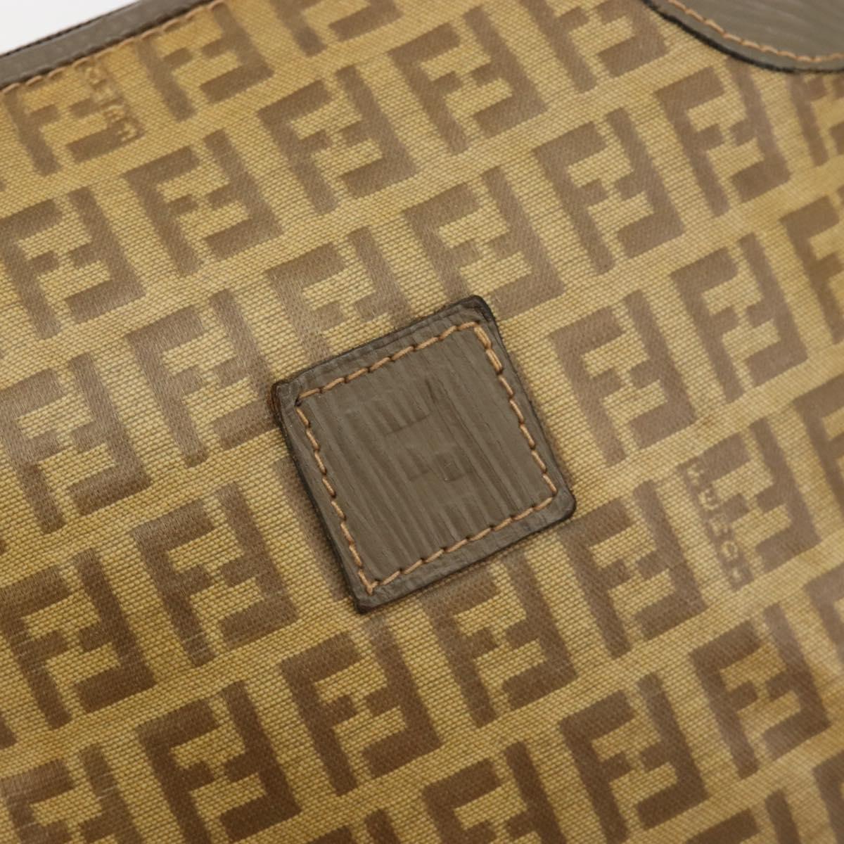 FENDI Zucchino Canvas Shoulder Bag Coated Canvas Beige Auth gh2169