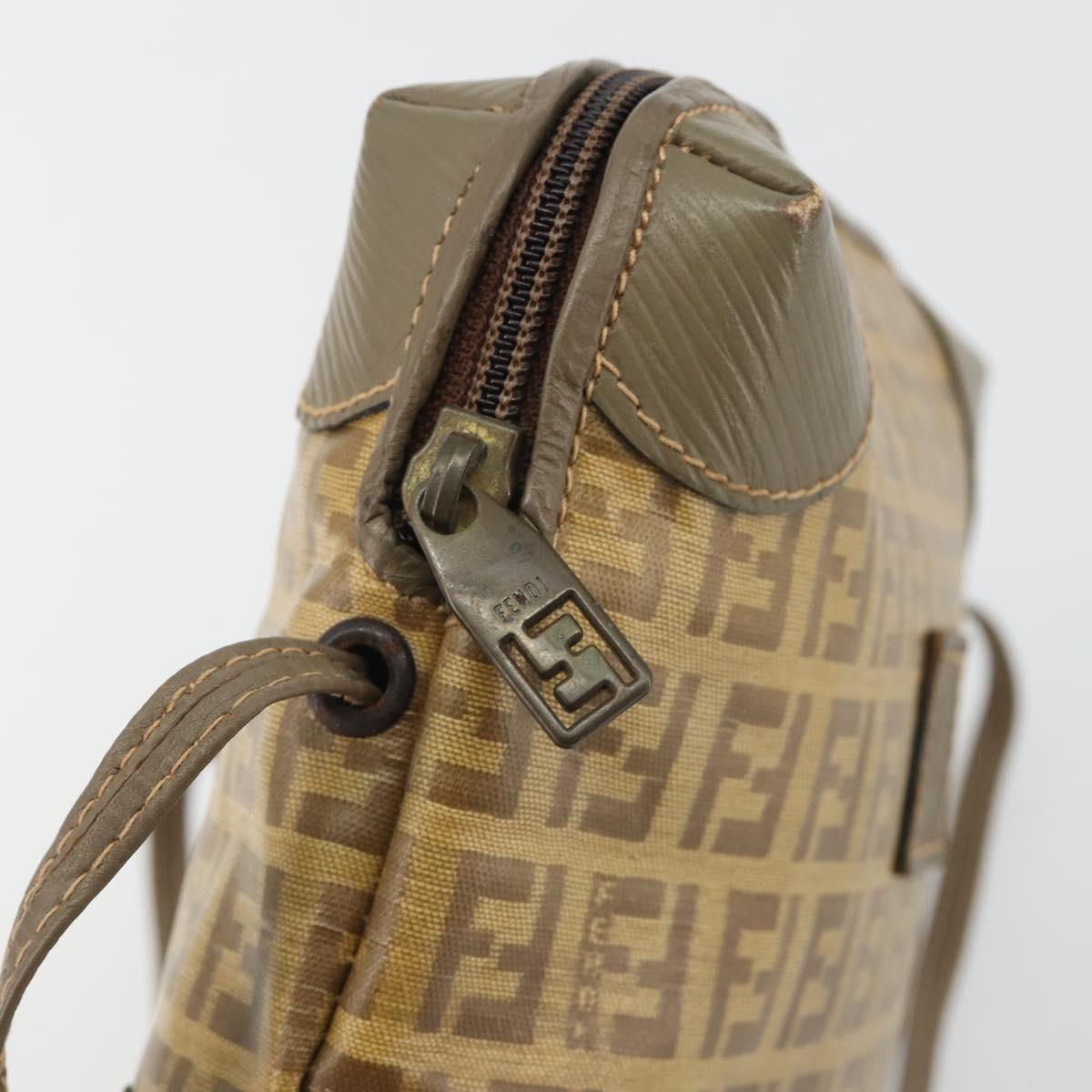 FENDI Zucchino Canvas Shoulder Bag Coated Canvas Beige Auth gh2169