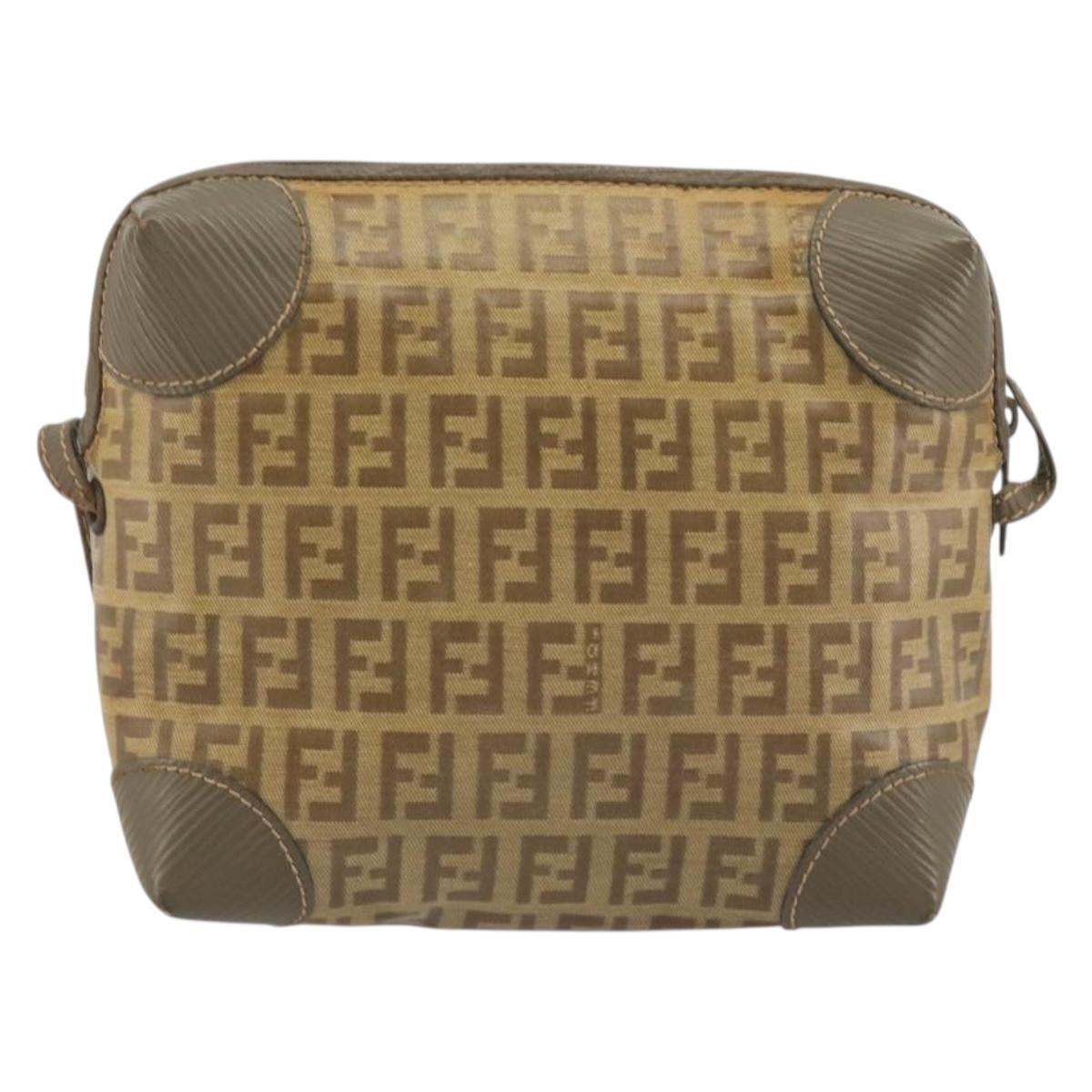 FENDI Zucchino Canvas Shoulder Bag Coated Canvas Beige Auth gh2169