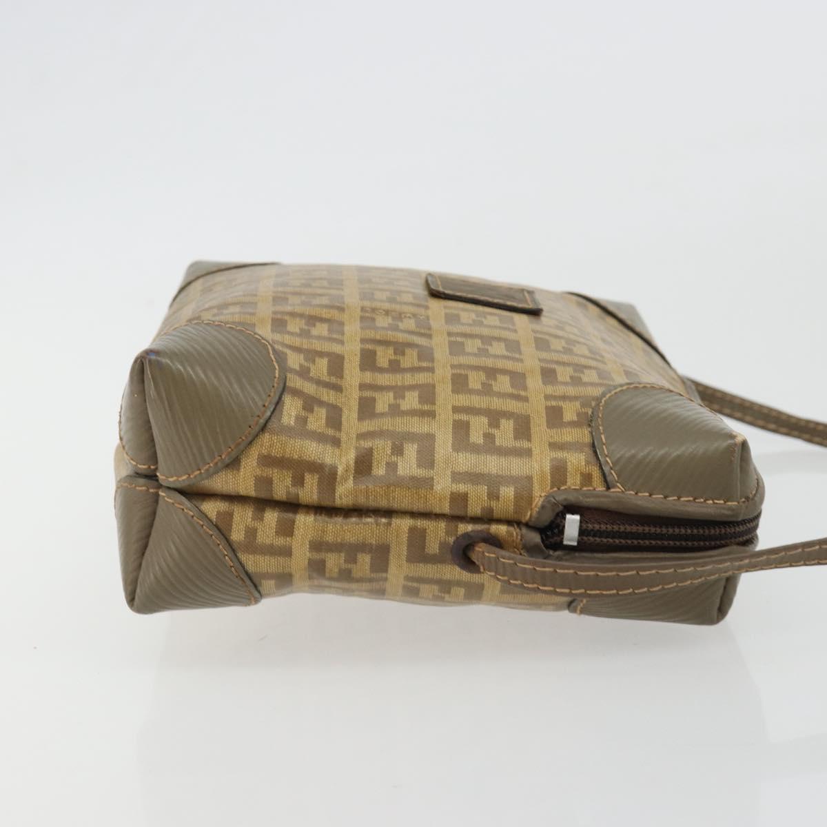 FENDI Zucchino Canvas Shoulder Bag Coated Canvas Beige Auth gh2169
