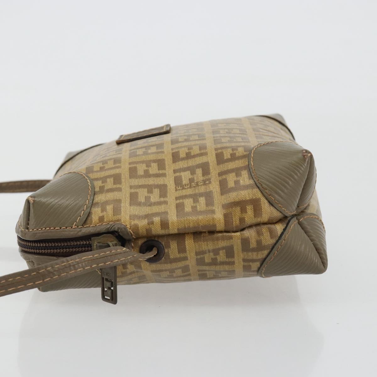 FENDI Zucchino Canvas Shoulder Bag Coated Canvas Beige Auth gh2169