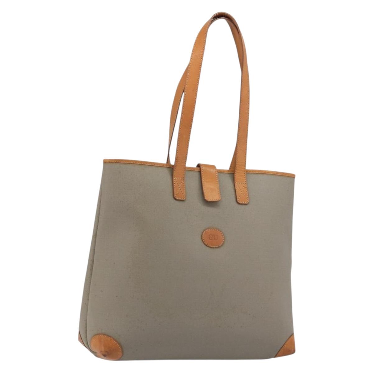 Christian Dior Tote Bag PVC Canvas Gray Gold Auth gh2170
