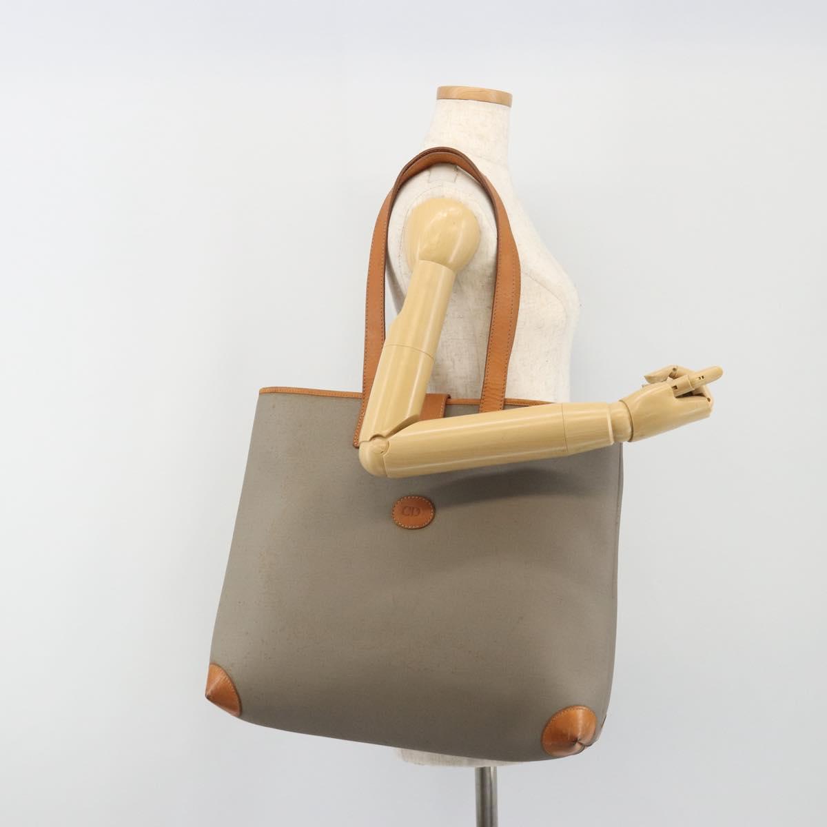 Christian Dior Tote Bag PVC Canvas Gray Gold Auth gh2170