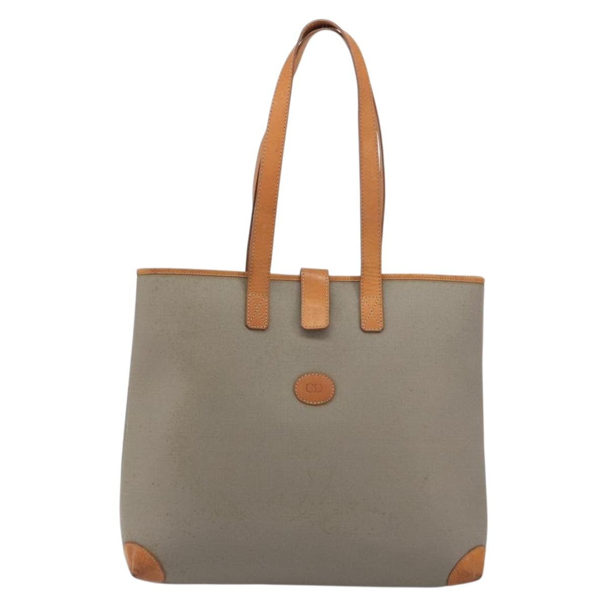 Christian Dior Tote Bag PVC Canvas Gray Gold Auth gh2170