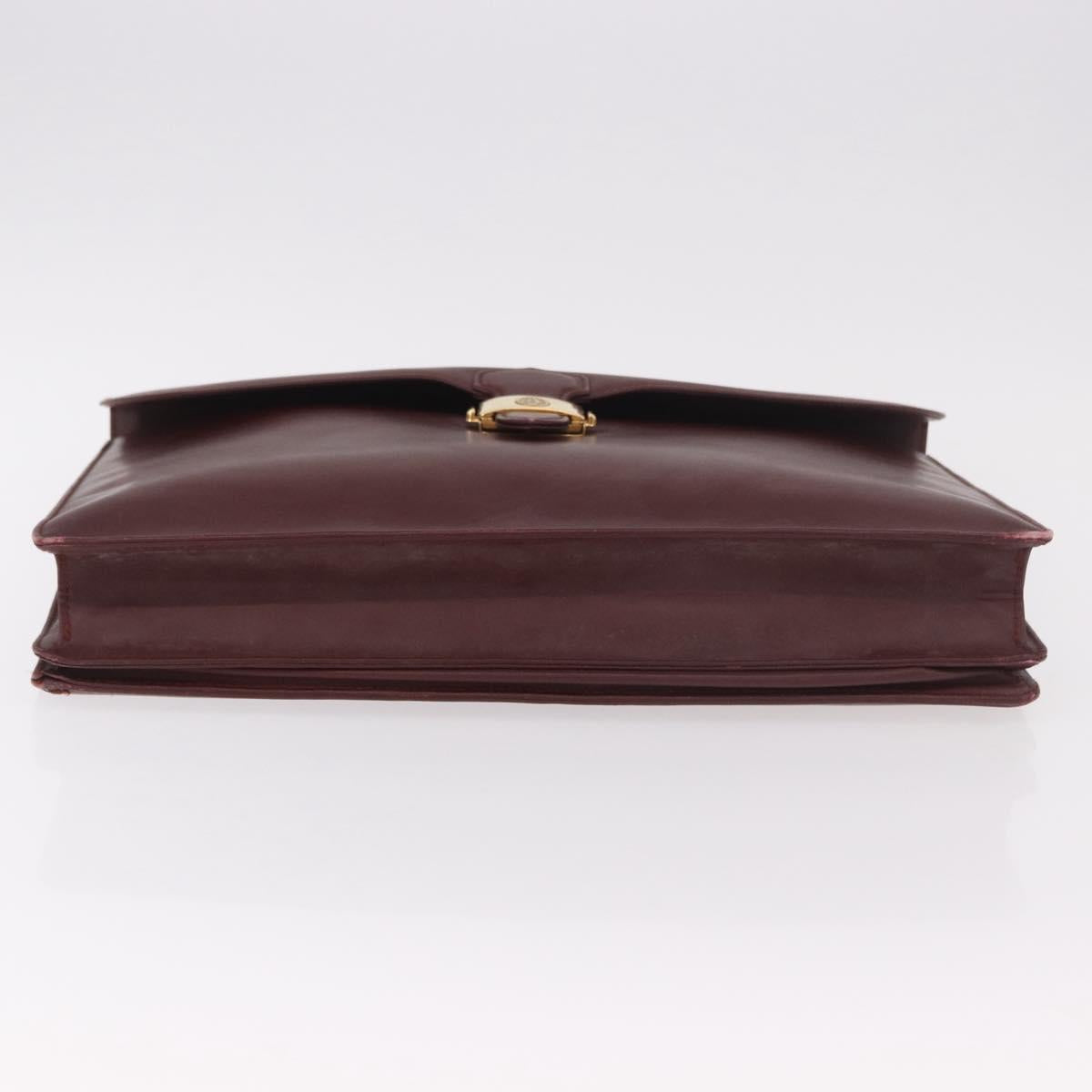 CARTIER Must Line Business Bag Leather Bordeaux Gold Auth gh2171