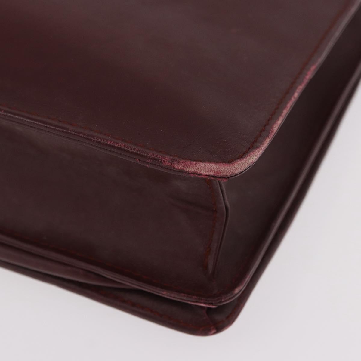 CARTIER Must Line Business Bag Leather Bordeaux Gold Auth gh2171