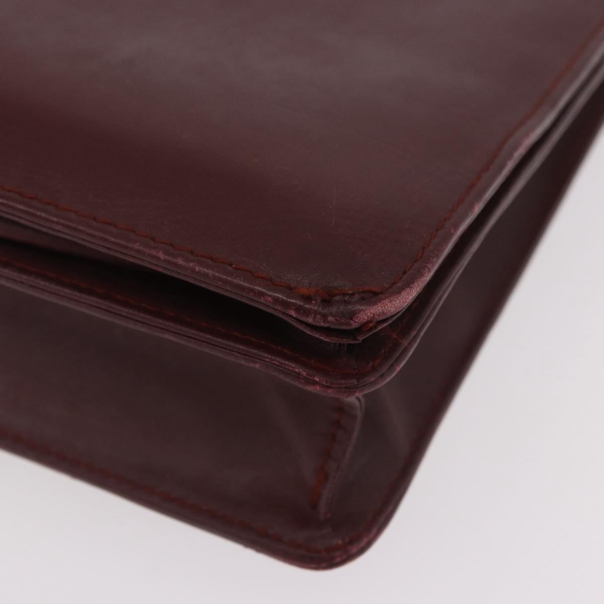CARTIER Must Line Business Bag Leather Bordeaux Gold Auth gh2171