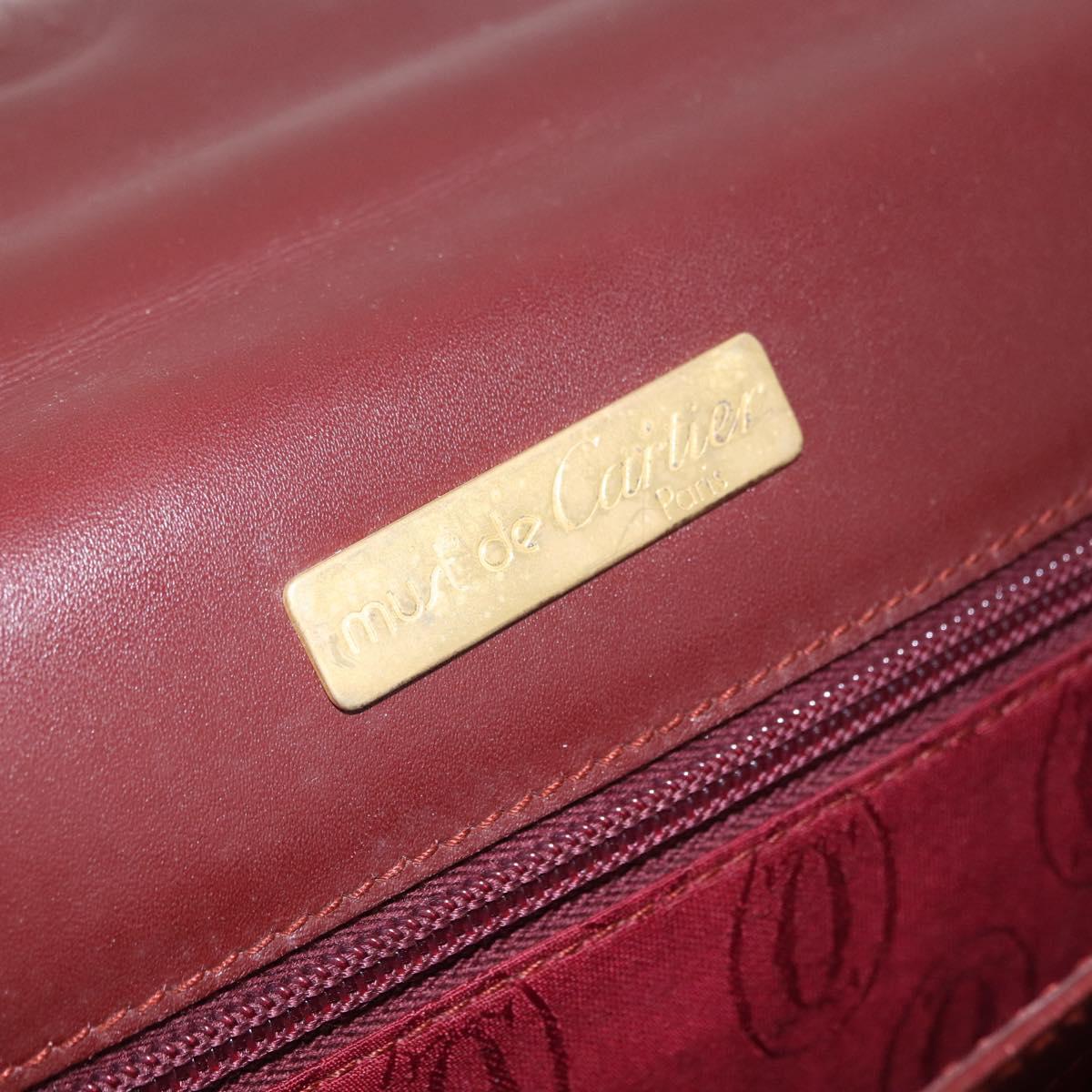 CARTIER Must Line Business Bag Leather Bordeaux Gold Auth gh2171