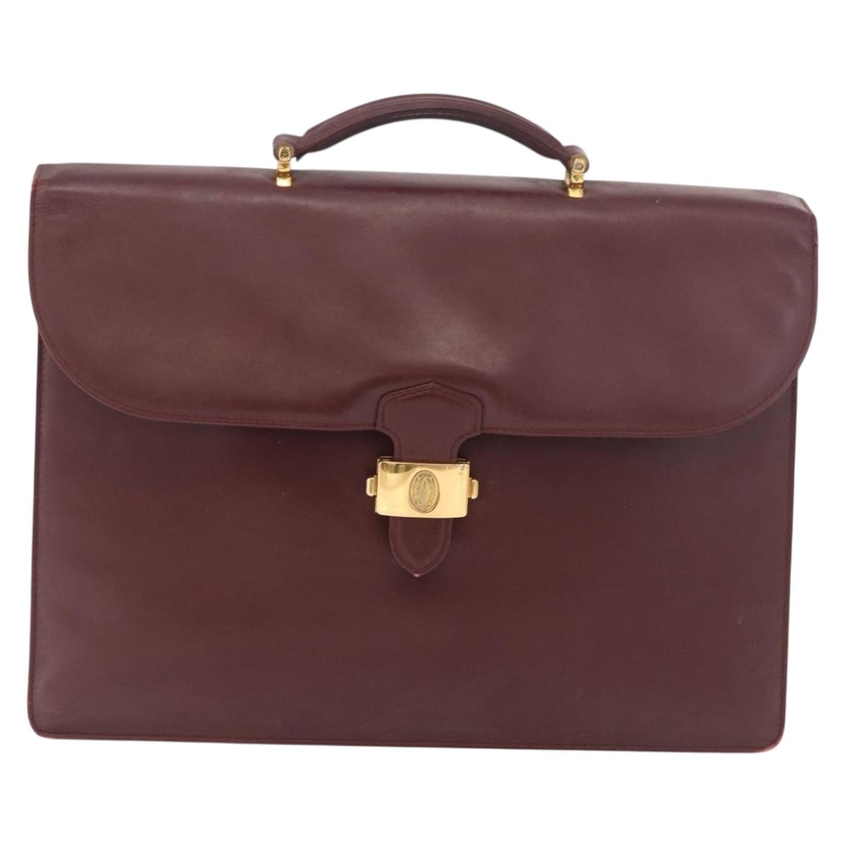 CARTIER Must Line Business Bag Leather Bordeaux Gold Auth gh2171