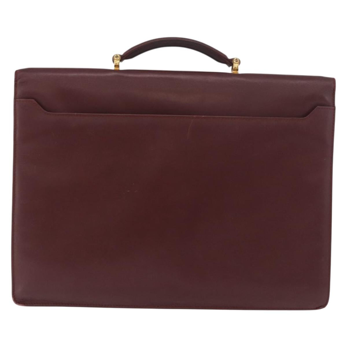 CARTIER Must Line Business Bag Leather Bordeaux Gold Auth gh2171