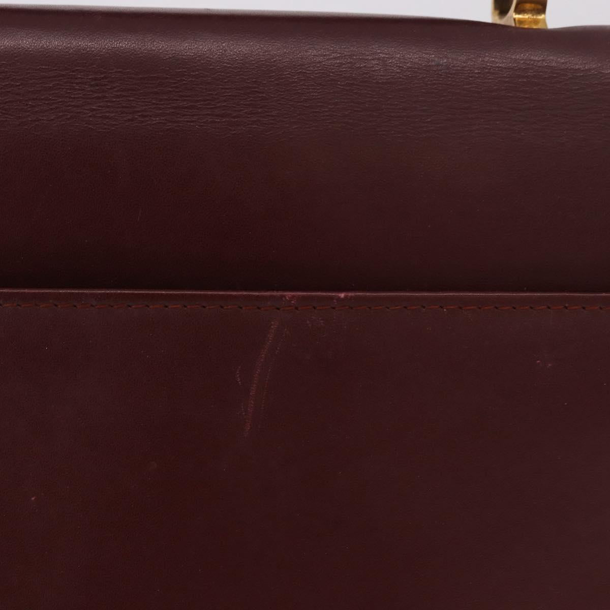 CARTIER Must Line Business Bag Leather Bordeaux Gold Auth gh2171