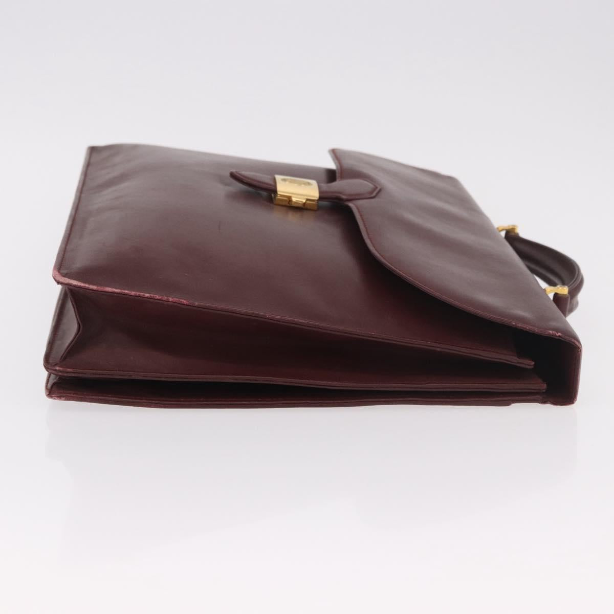 CARTIER Must Line Business Bag Leather Bordeaux Gold Auth gh2171
